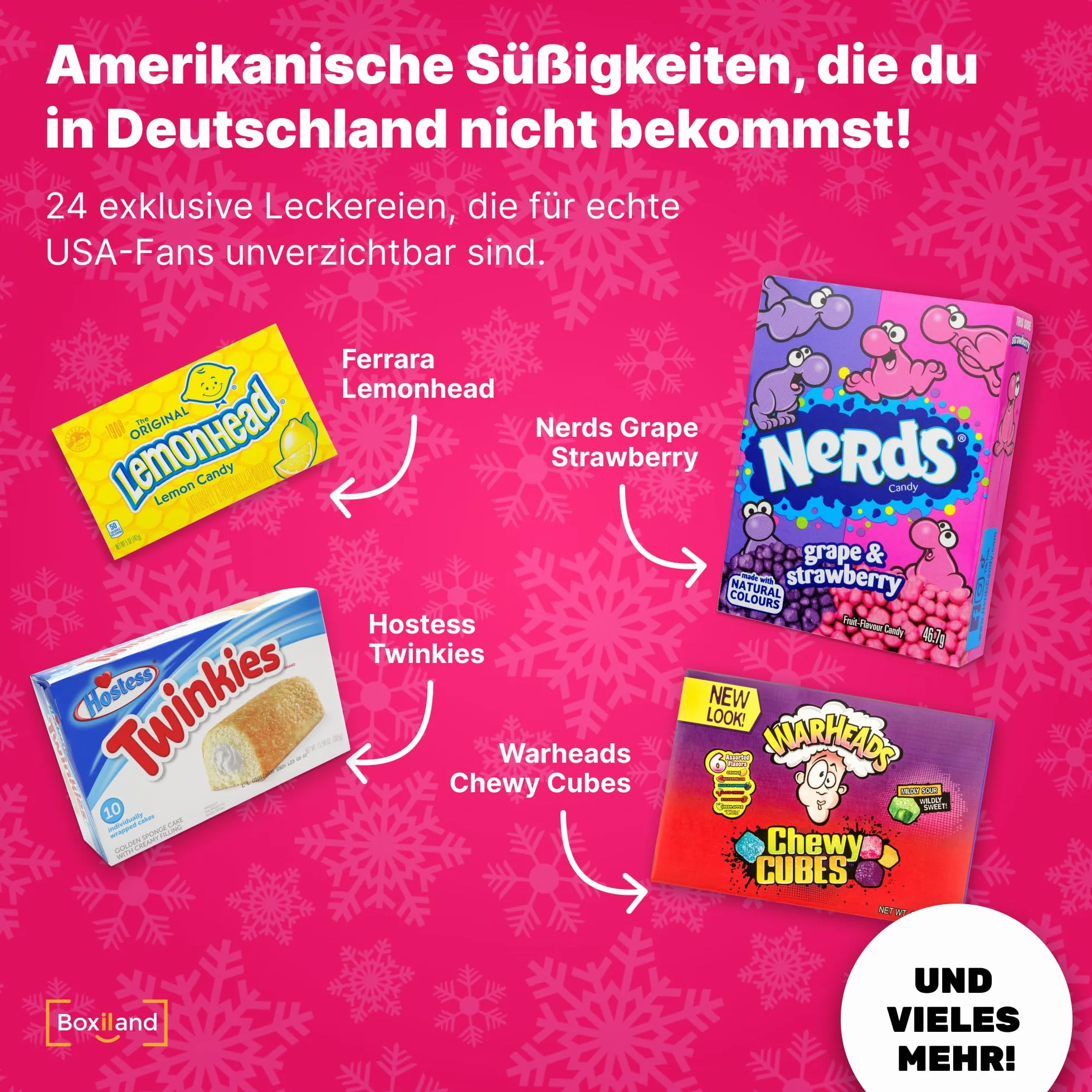 UMBRELLA® Kalendarz Adwentowy USA 2025 z Amerykańskimi Słodyczami [ORIGINAL US CANDY] – Kalendarz Adwentowy 2025 dla Dzieci, Kobiet i Mężczyzn – Kalendarz z Amerykańskimi Słodyczami (24 USA Sweets)