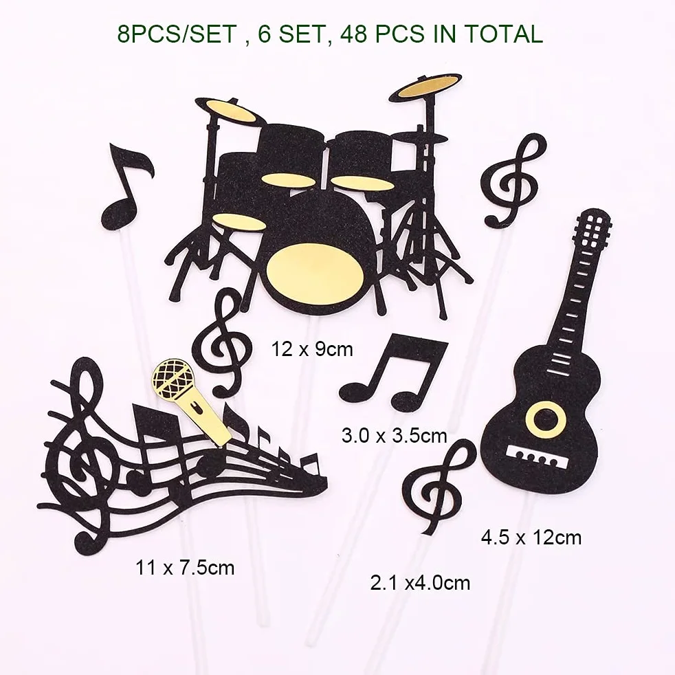 Muzyczne babeczki Topper Happy Birthday Cake Toppers, zestaw dekoracji tortów, 48 sztuk