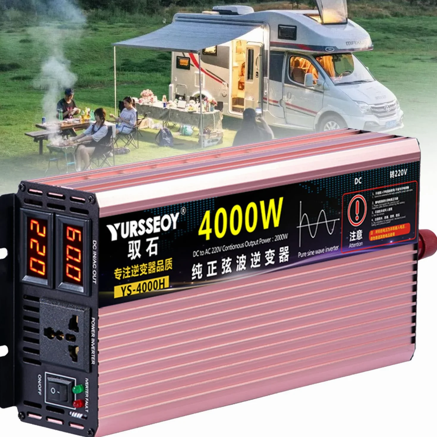 Przetwornica sinusoidalna 1600W 2600W 3200W 4000W 5000W 6000W 7000W 8000W 10000W przetwornica napięcia 12V 24V 48V 60V 72V na 230V przetwornica prądu przetwornica z gniazdami AC,ekran LCD,4000W-12V