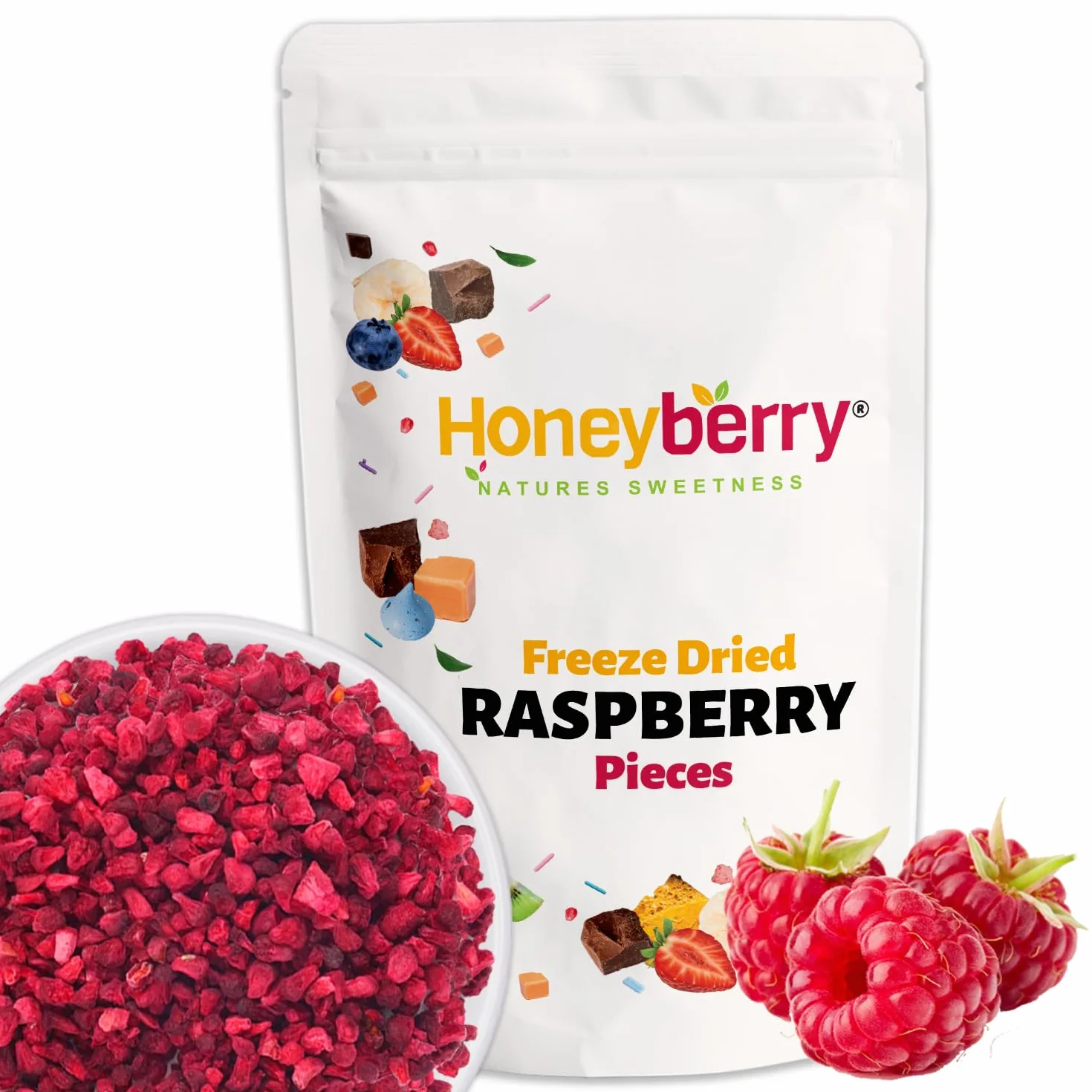 Liofilizowane Maliny Kawałki, Grys 100g - Suszone Owoce Liofilizowane - Maliny Suszone w Kawałkach - Liofilizowane Owoce do Wypieków, Dekoracji Ciast, Deserów - 100% Naturalne, Bez Dodatku Cukru