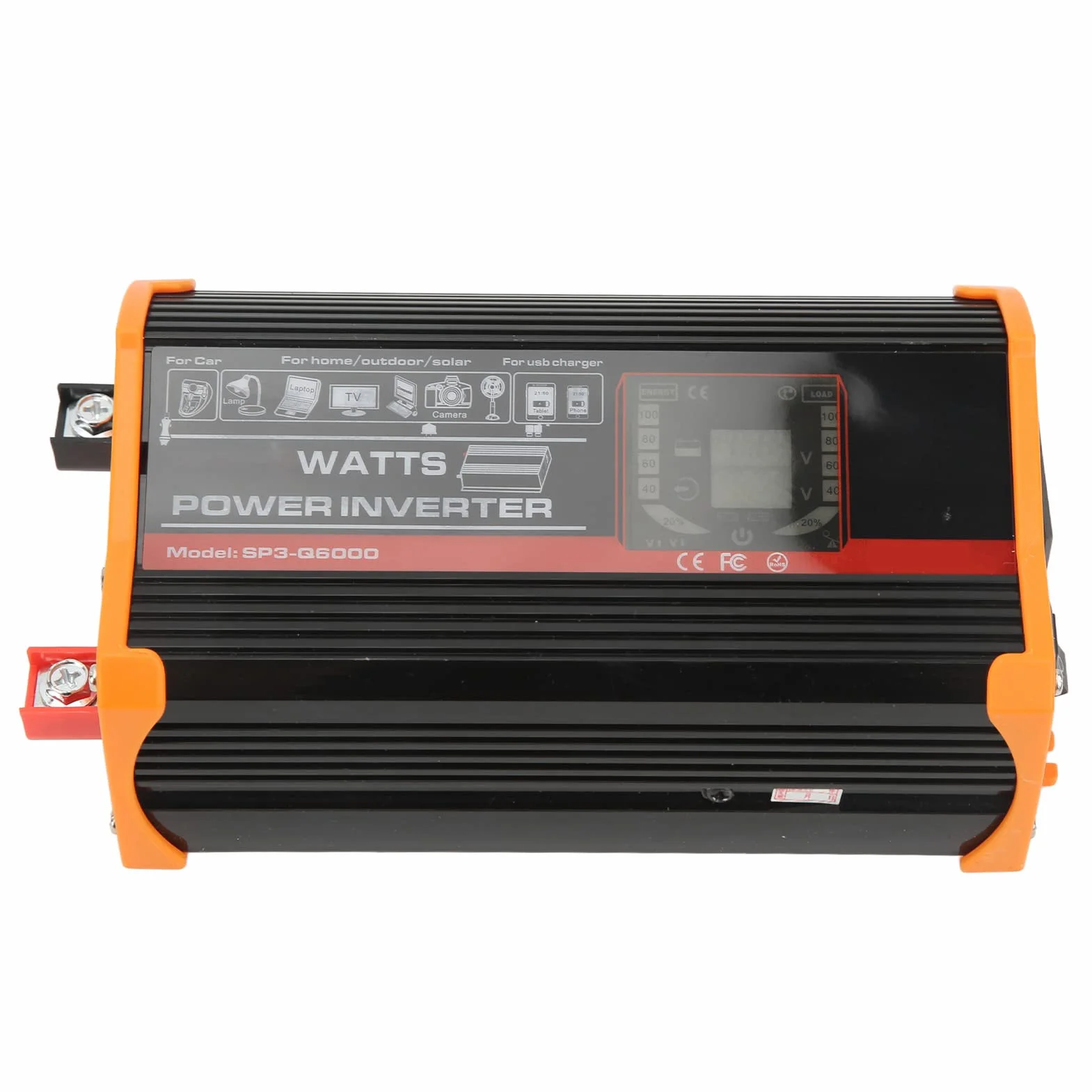 KUIDAMOS Samochodowy Falownik Wydajny Wyświetlacz LCD do Zasilania Awaryjnego Camping Travel Materiał ABS (Czarny)