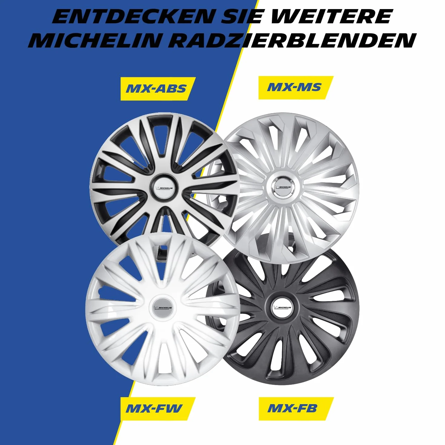 MICHELIN Uniwersalne kołpaki ozdobne MX-MS 15 cali zestaw 4 sztuk tworzywo sztuczne ABS srebrne chromowany pierścień