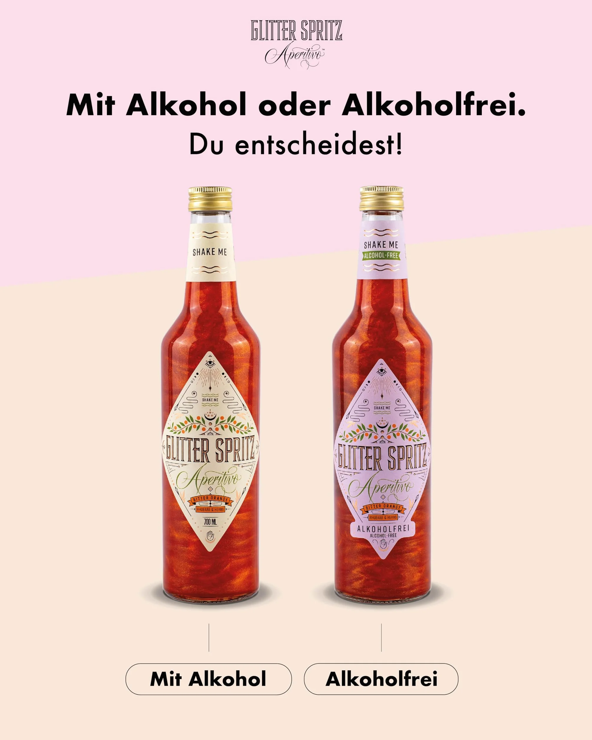 Glitter Spritz bez alkoholu, 0,7 l – aperitivo brokat aperitivo z gorzką pomarańczą, rabarbarem i ziołami, aperitif do włoskiego sprayu i na specjalne okazje (1 x 0,7 l)