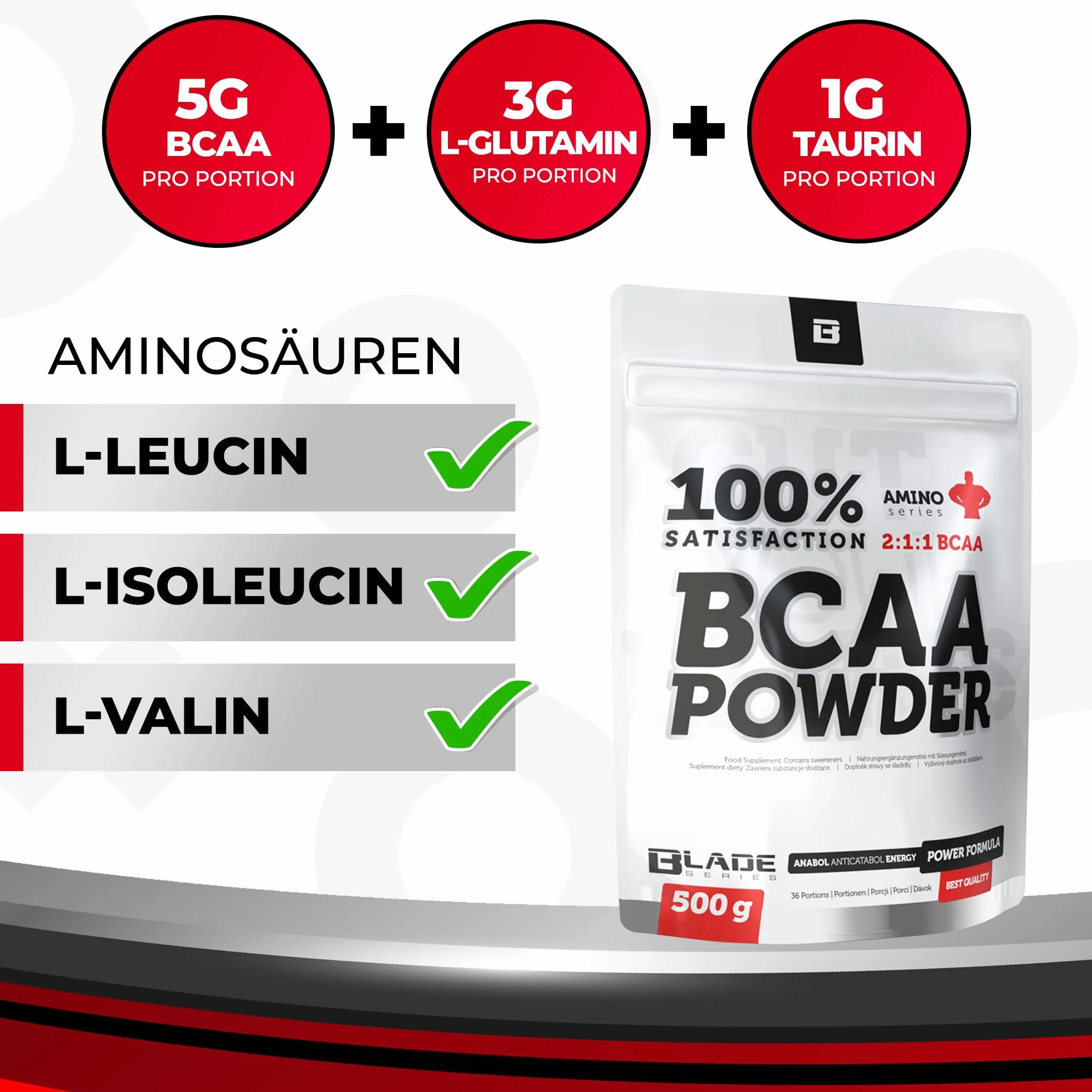 100% BCAA proszek + glutamin - 500 g - seria BLADE Smak cytryny