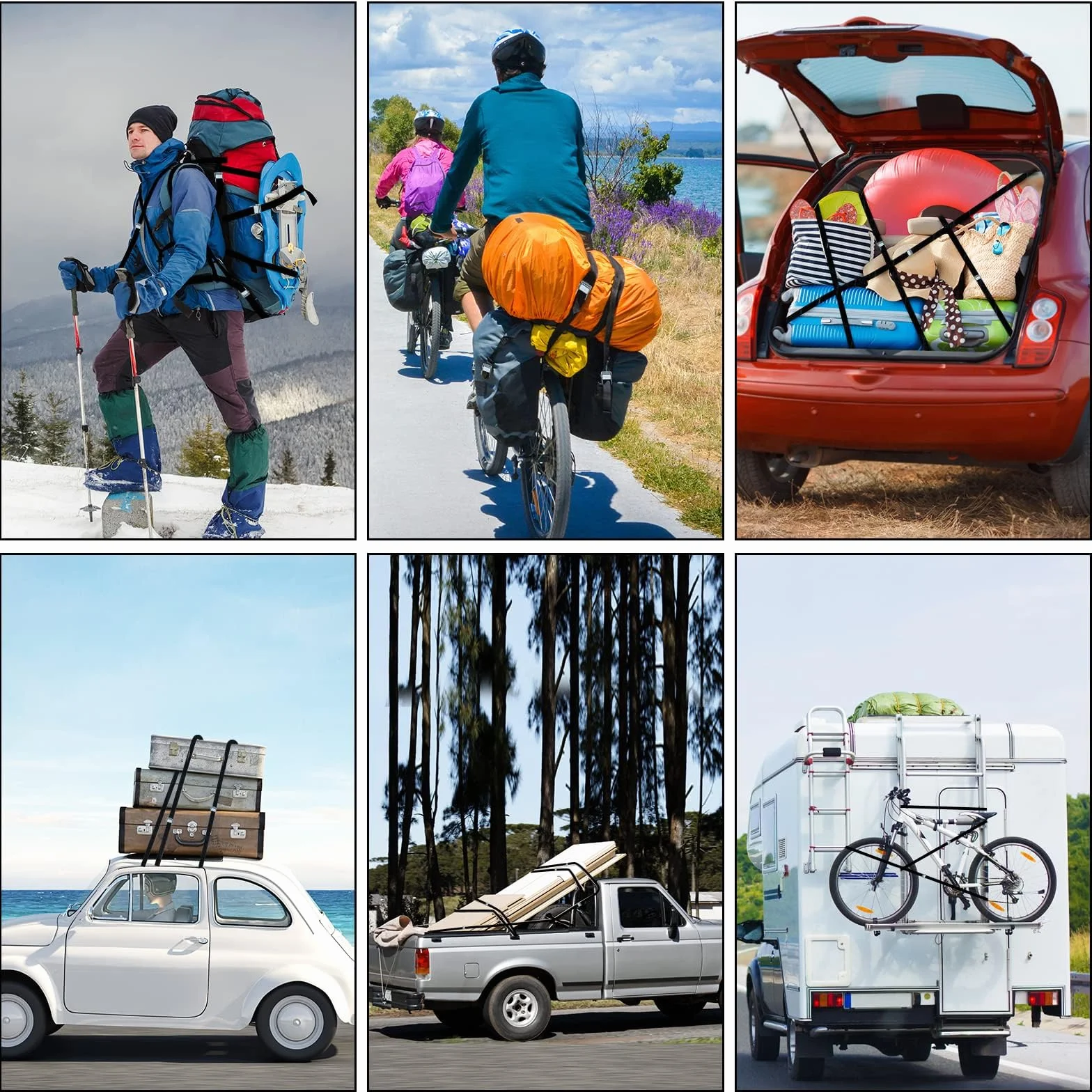URAQT 10 szt. Pasów mocujących, Pasy mocujące, Pasy mocujące z klamrą, Odpowiednie do motocykli, samochodów, bagażników rowerowych, Ciągnięcie: 500 kg/sztukę (czarny) (1 m x 2 cm)