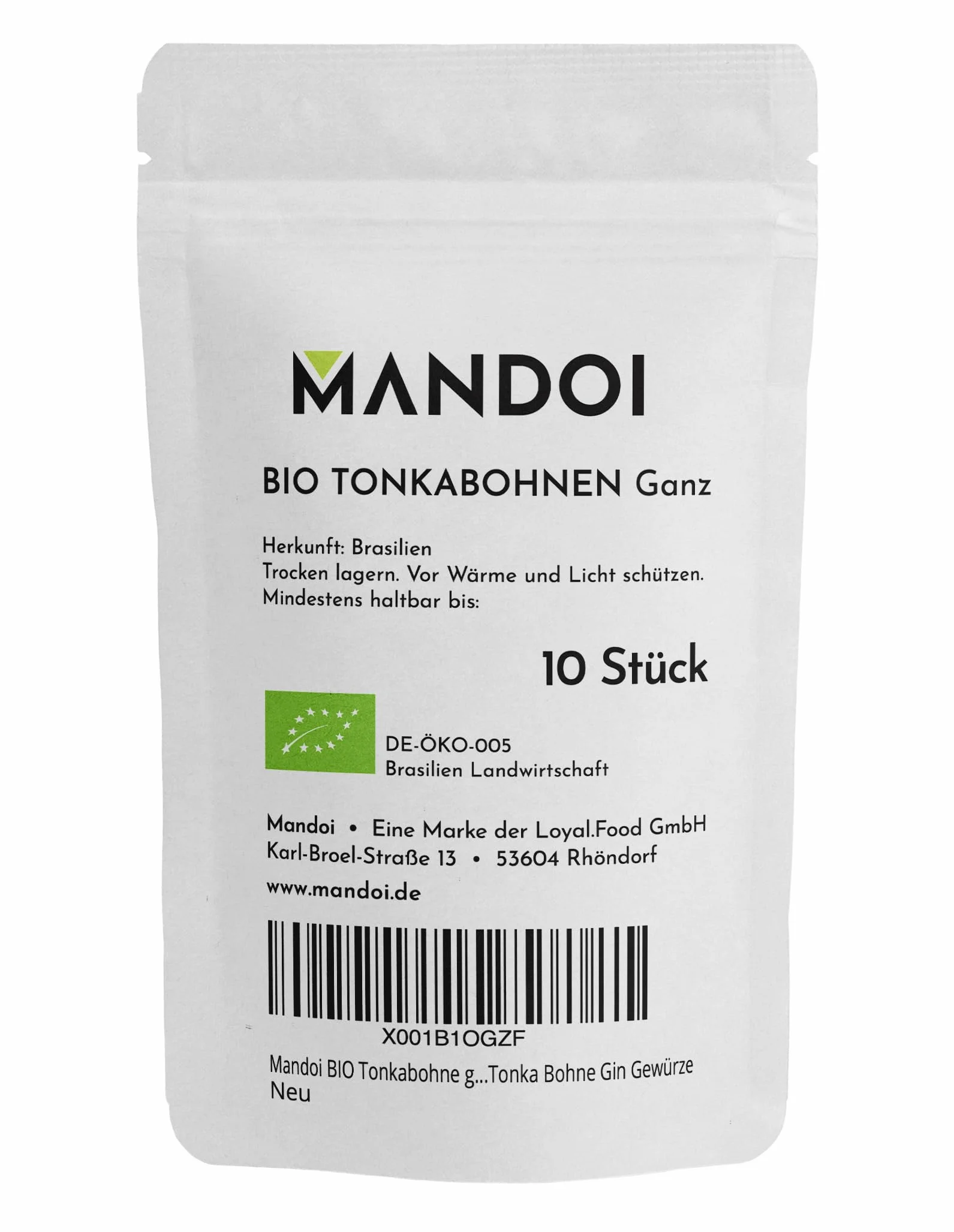 Mandoi BIO Tonkabohne ganz, 10 Stück. Premium BIO Tonkabohnen aus Brasilien. Tonka Bohne Gin Gewürze