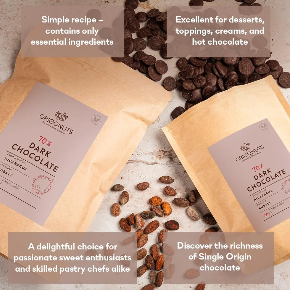 ORIGONUTS Dropsy Czekoladowe 70% Ciemna Czekolada z Nikaragui 500g