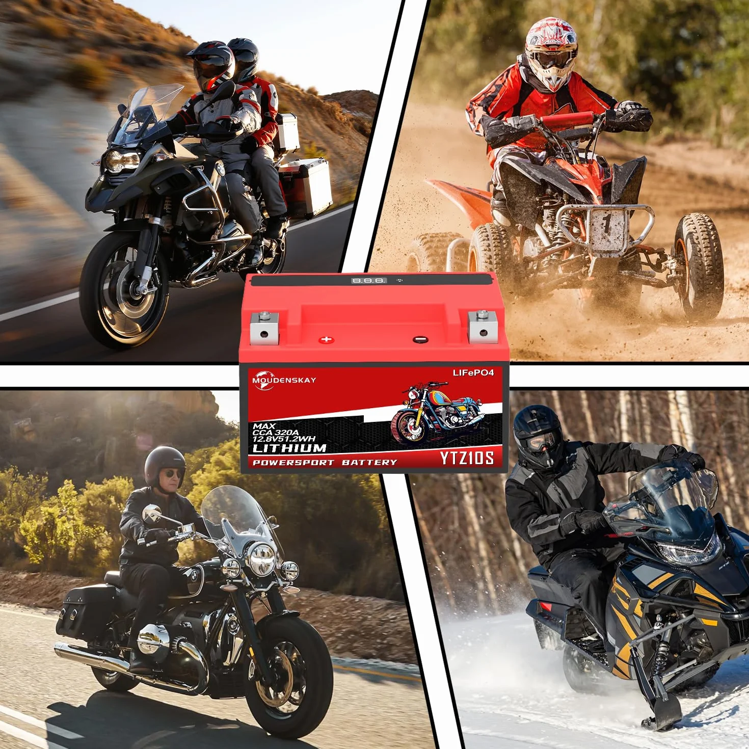 Akumulator litowy do motocykla 12 V Powersports z BMS i wskaźnikiem 51.2WH 4AH 300CCA YTZ10S-BS LiFePO4, akumulator rozruchowy do motocykla, ATV, UTV, pojazdów wodnych itp