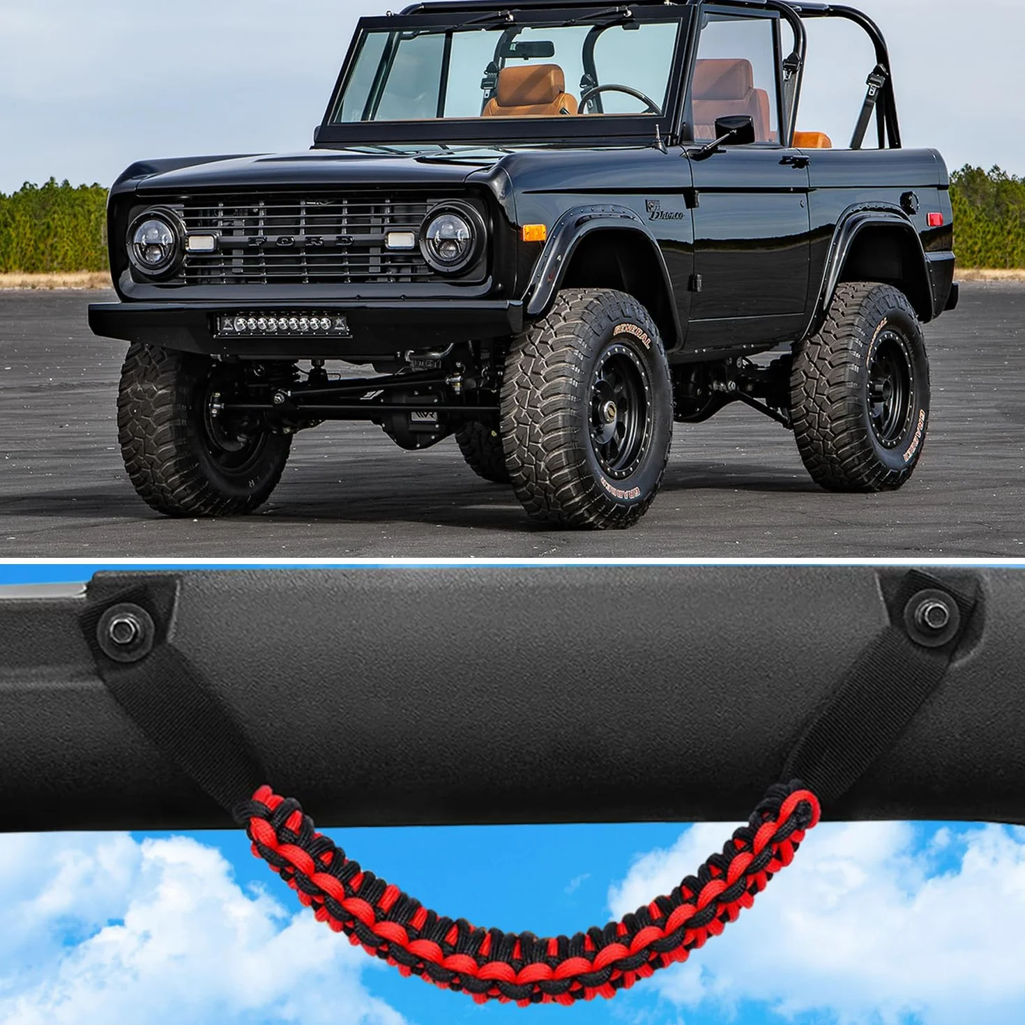 Uchwyty do drążka rolkowego, zamiennik uchwytu Paracord do Bronco 2021 2022 2023 2/4-drzwiowe akcesoria wewnętrzne, wytrzymuje do 158 kg, 4 czerwone