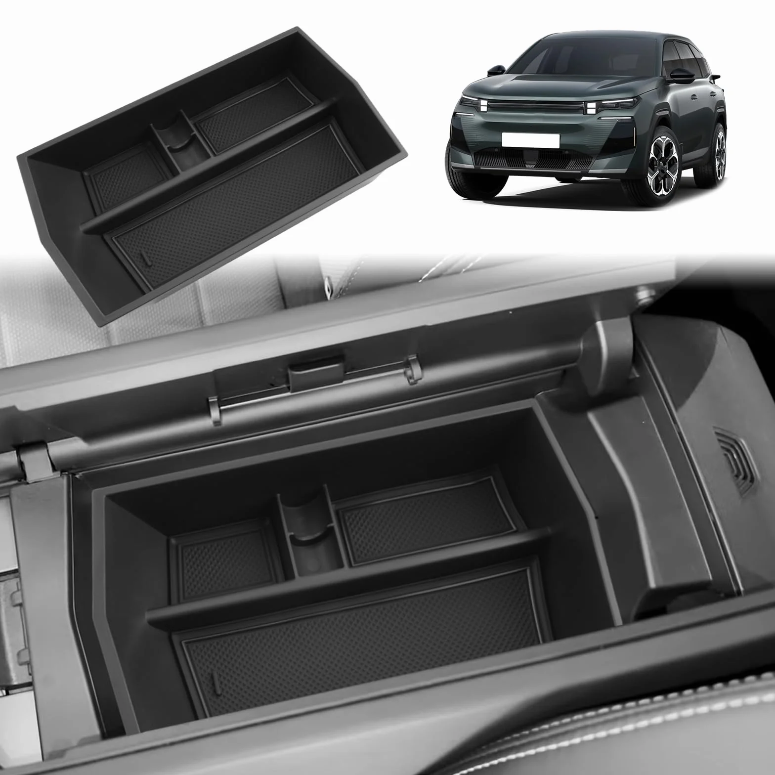 GAFAT Kompatybilny z Nowym 2026 Citroen C5 Aircross 2027 e-C5 Aircross Konsolą Środkową Schowkiem, C5 Aircross (CR3) Hybrid PHEV Organizer na Podłokietnik Półka Akcesoria, z Matami Antypoślizgowymi