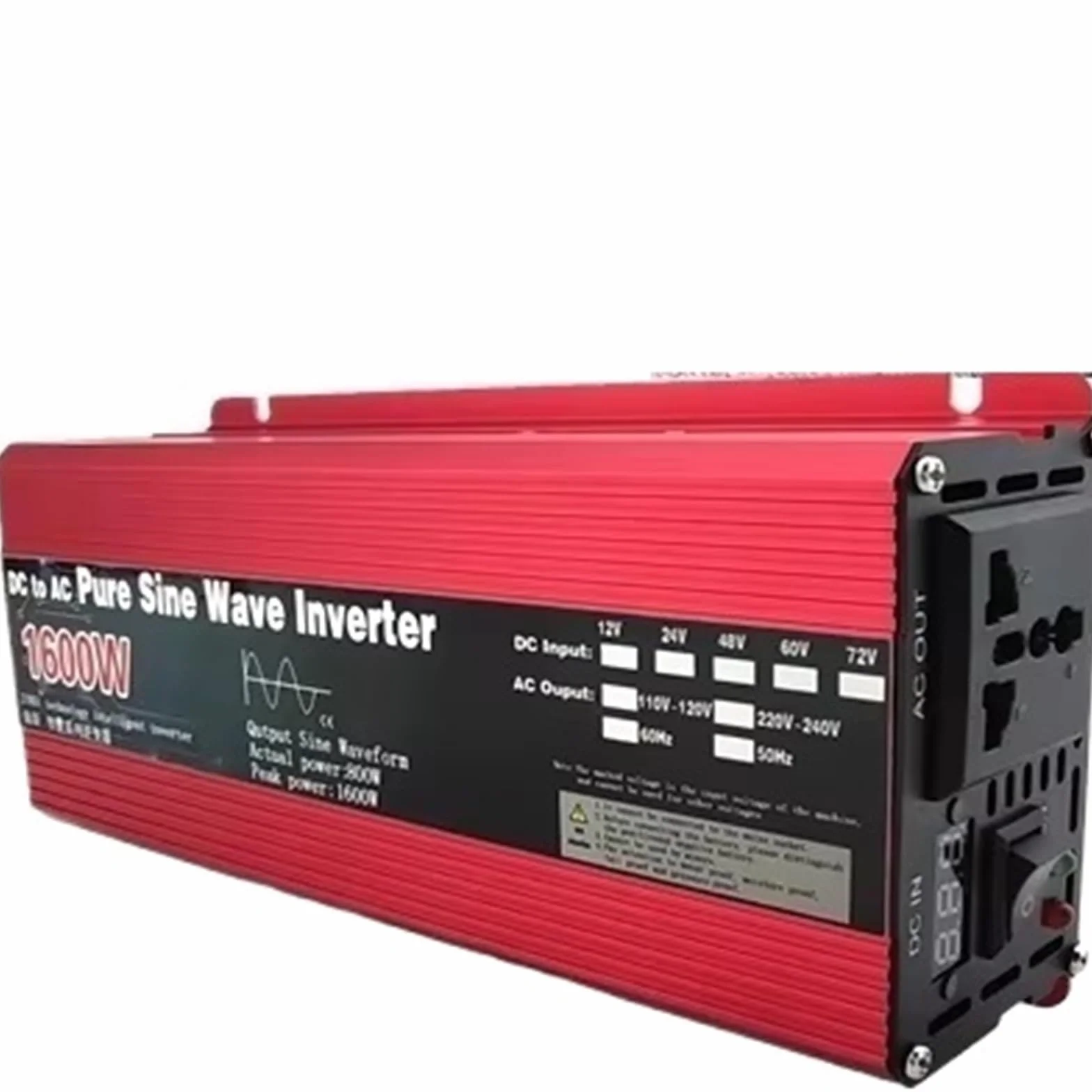Falownik sinusoidalny, przetwornica DC 12 V/24 V na AC 220 V, 230 V, 50 Hz, 1000 W, 1600 W, 2000 W, 3000 W, przenośny powerbank, przetwornica solarna, ładowarka samochodowa (1600 W
