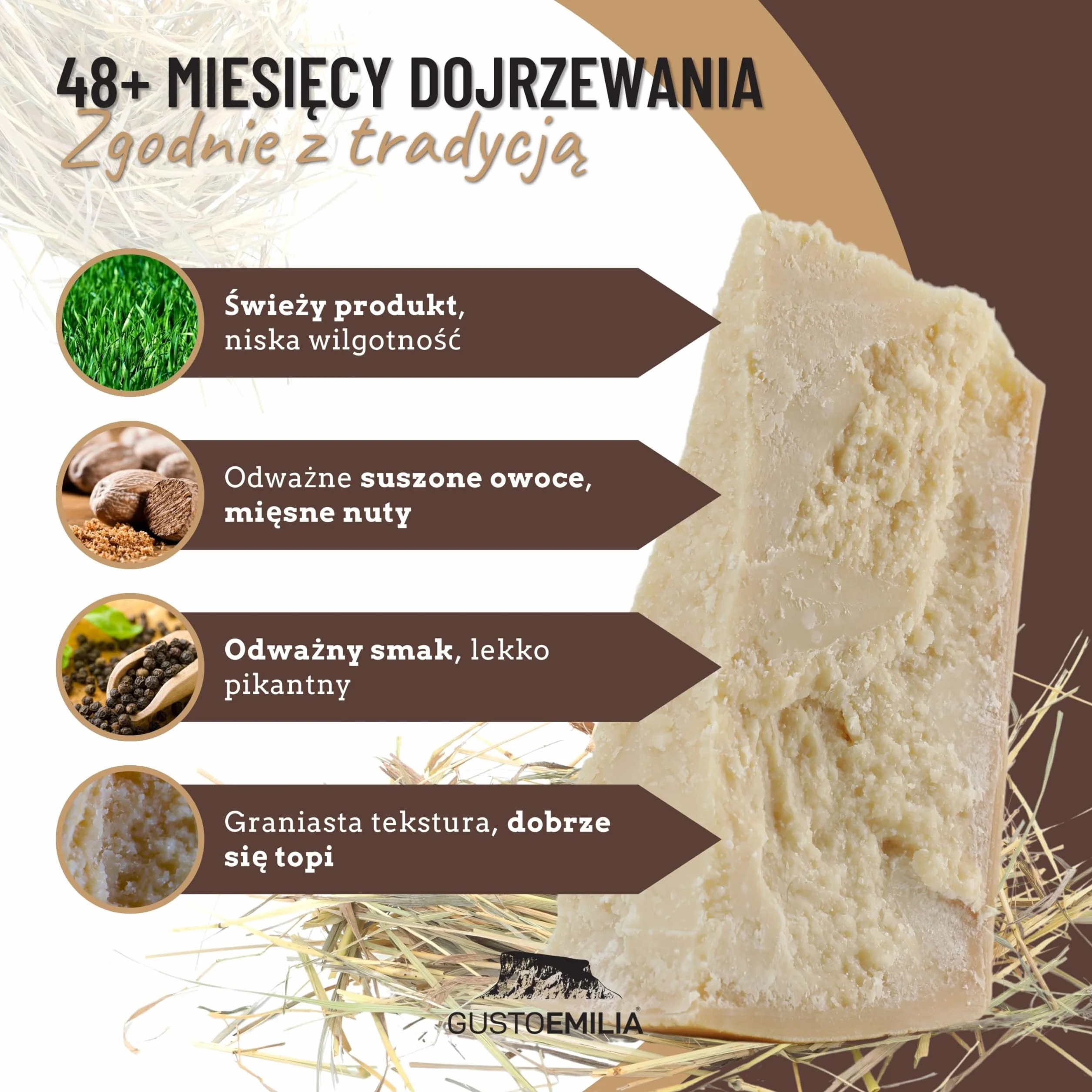 Ser Parmigiano Reggiano z Gór 48 Miesięcy Dojrzały - Idealny do Makaronu, Chleba, Sałatek, Przekąsek i Owoców - Włoski Ser 2,2 lb (1 kg)