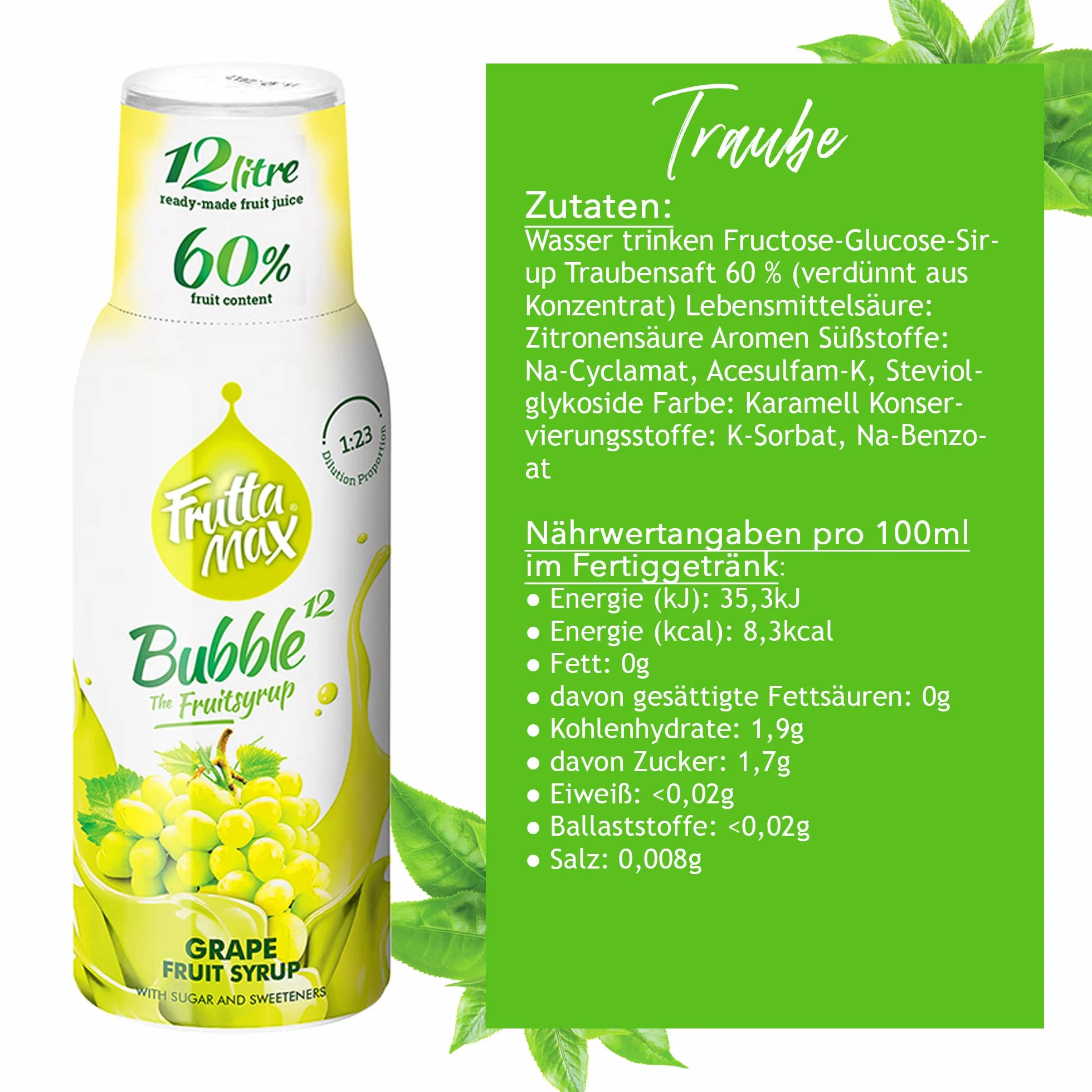 FruttaMax Koncentrat Syropu Owocowego 60% owoców 500 ml Winogrona