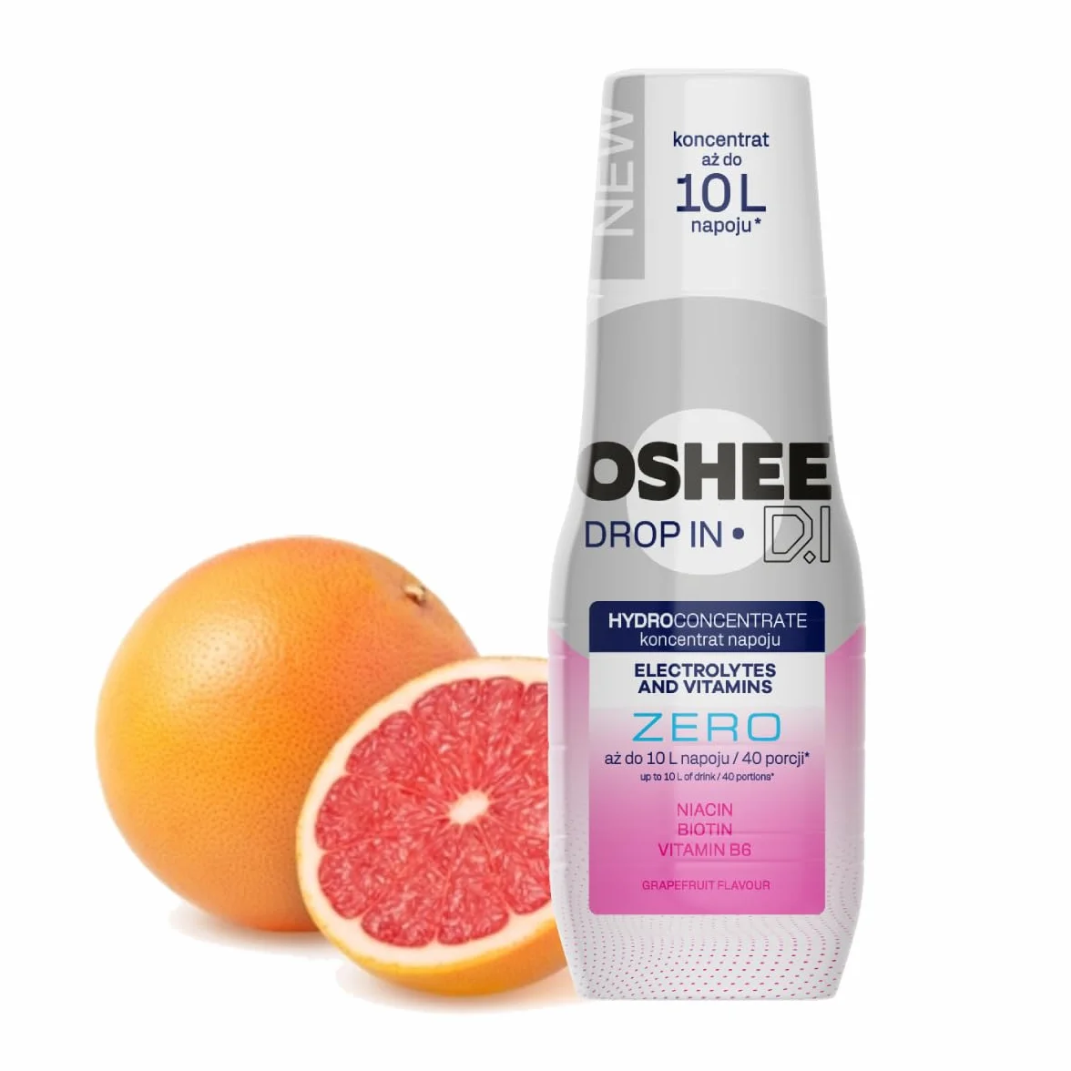 OSHEE DROP IN Zero Hydrokoncentrat Grejpfrutowy 500ml z Elektrolitami i Witaminami 10L Napoju 40 Porcji
