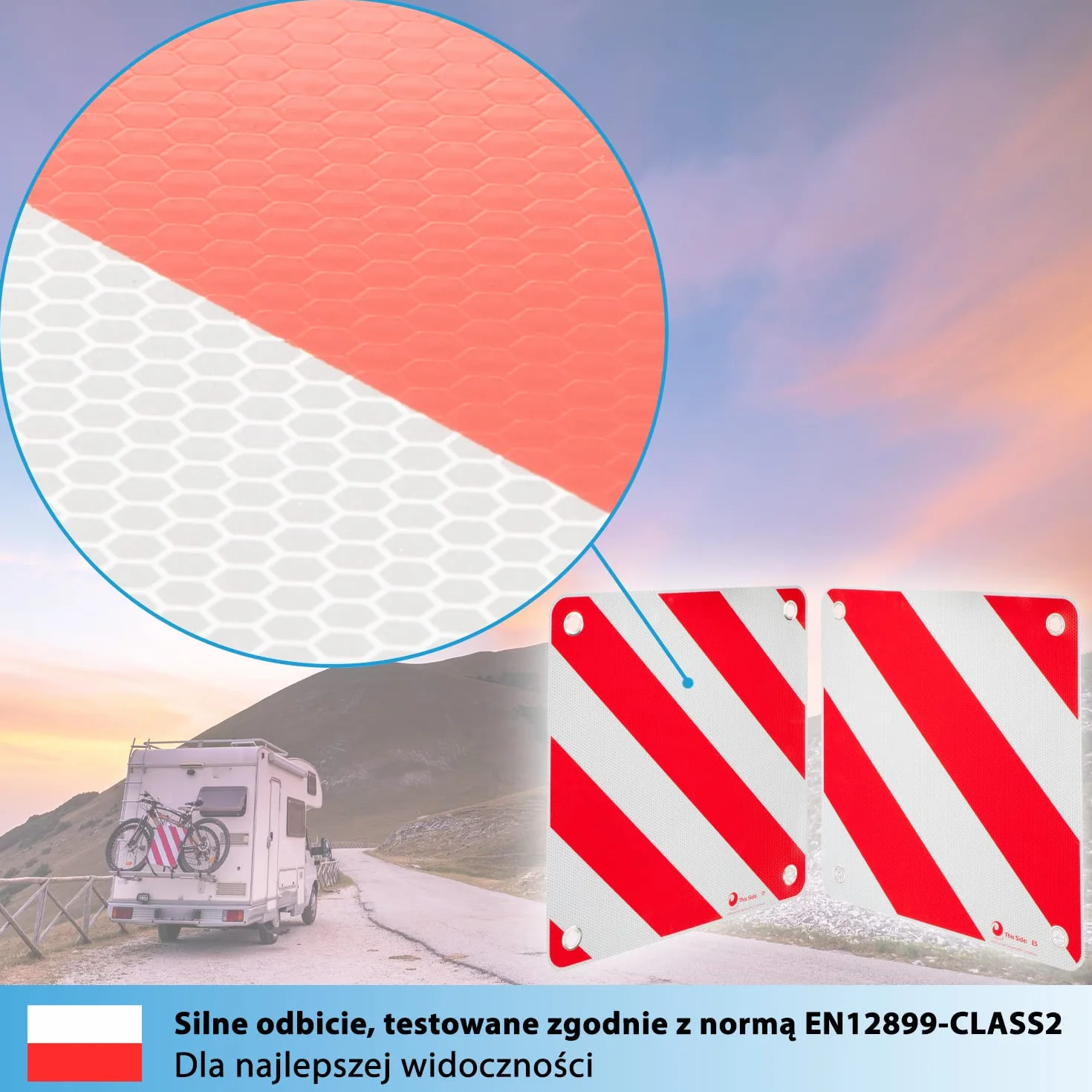 Valonic Znak ostrzegawczy 3w1 50x50cm odblaskowy do kampera