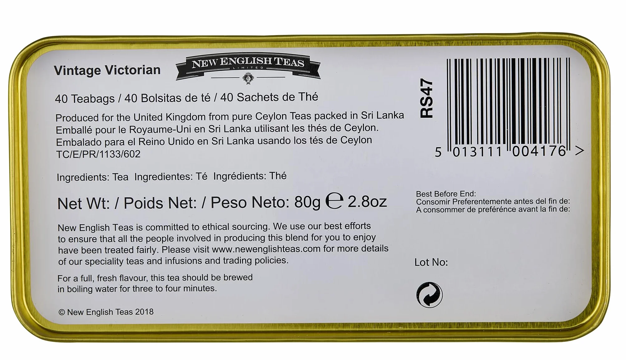 New English Teas Vintage wiktoriańska puszka na herbatę z 40 angielskimi saszetkami do herbaty na śniadanie