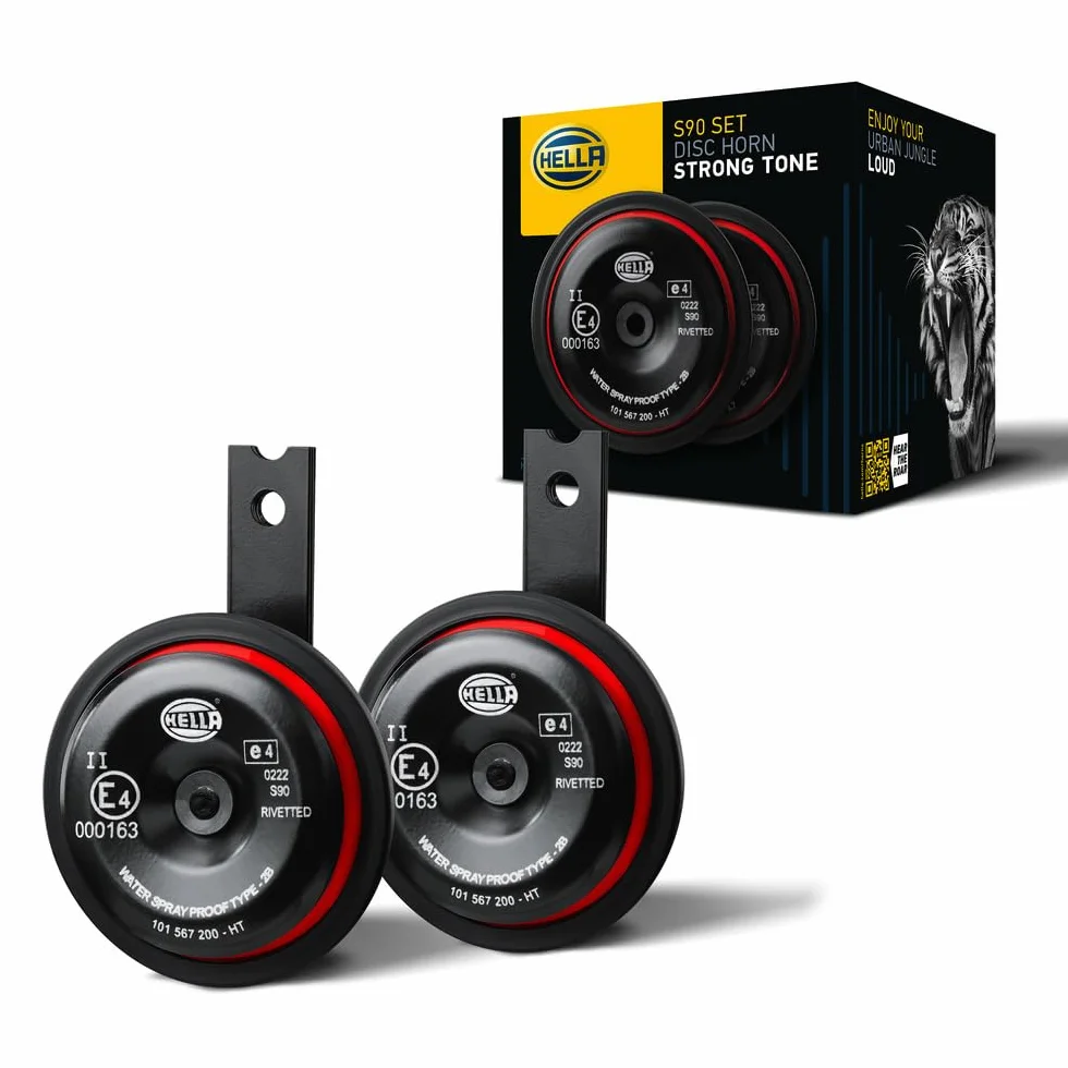 HELLA Klakson - HELLA STYLE HORN S90 SET - 12V - 111dB(A) - Zakres częstotliwości: 350/415Hz - Sygnał wysoki/Sygnał niski - elektryczny - ECE - Kolor obudowy: czerwony/czarny - 3AM 922 000-971
