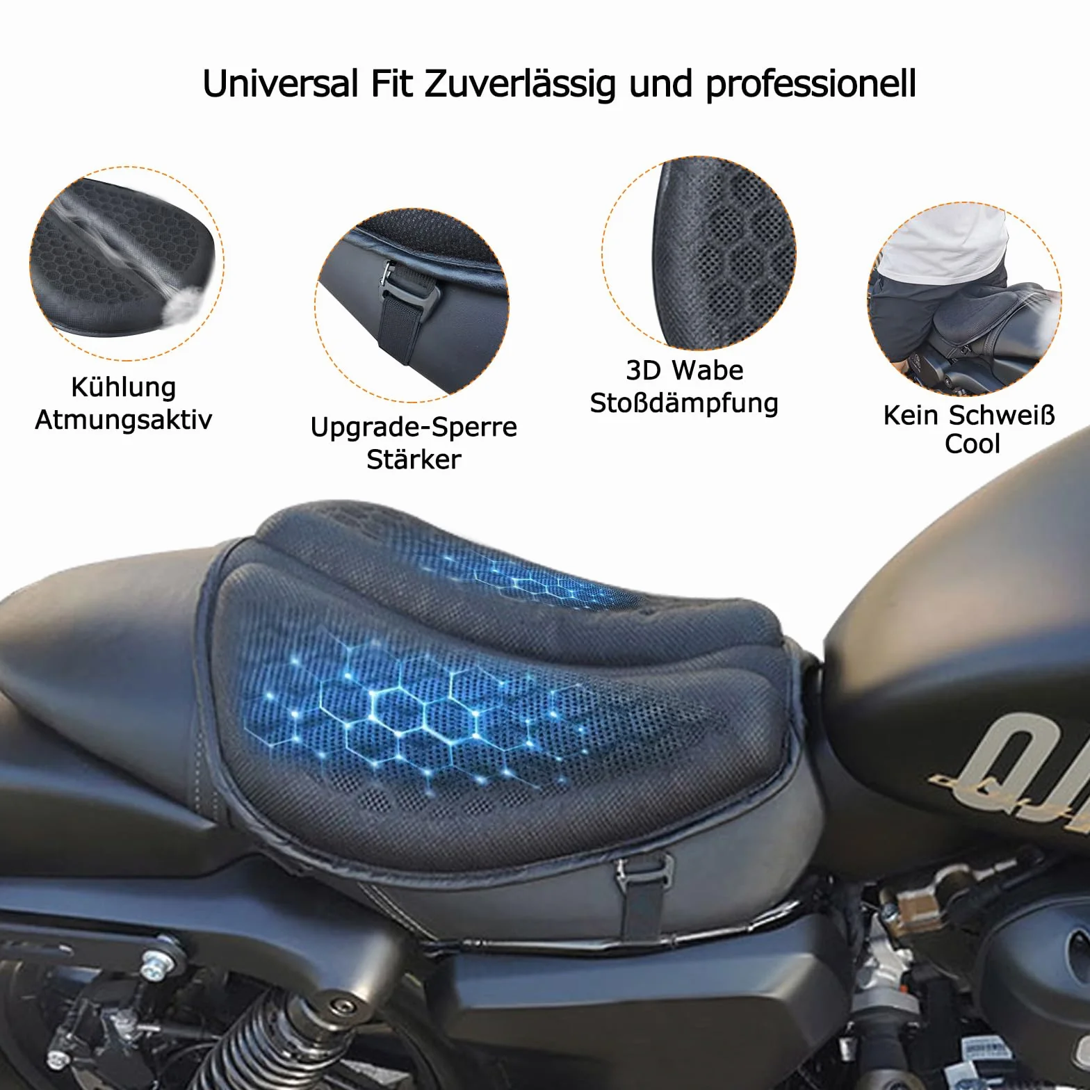 Składana żelowa poduszka na siedzenie motocyklowe, pokrowiec na siedzenie motocyklowe, duża struktura plastra miodu 3D, amortyzacja wstrząsów, oddychająca podkładka na siedzenie na długie