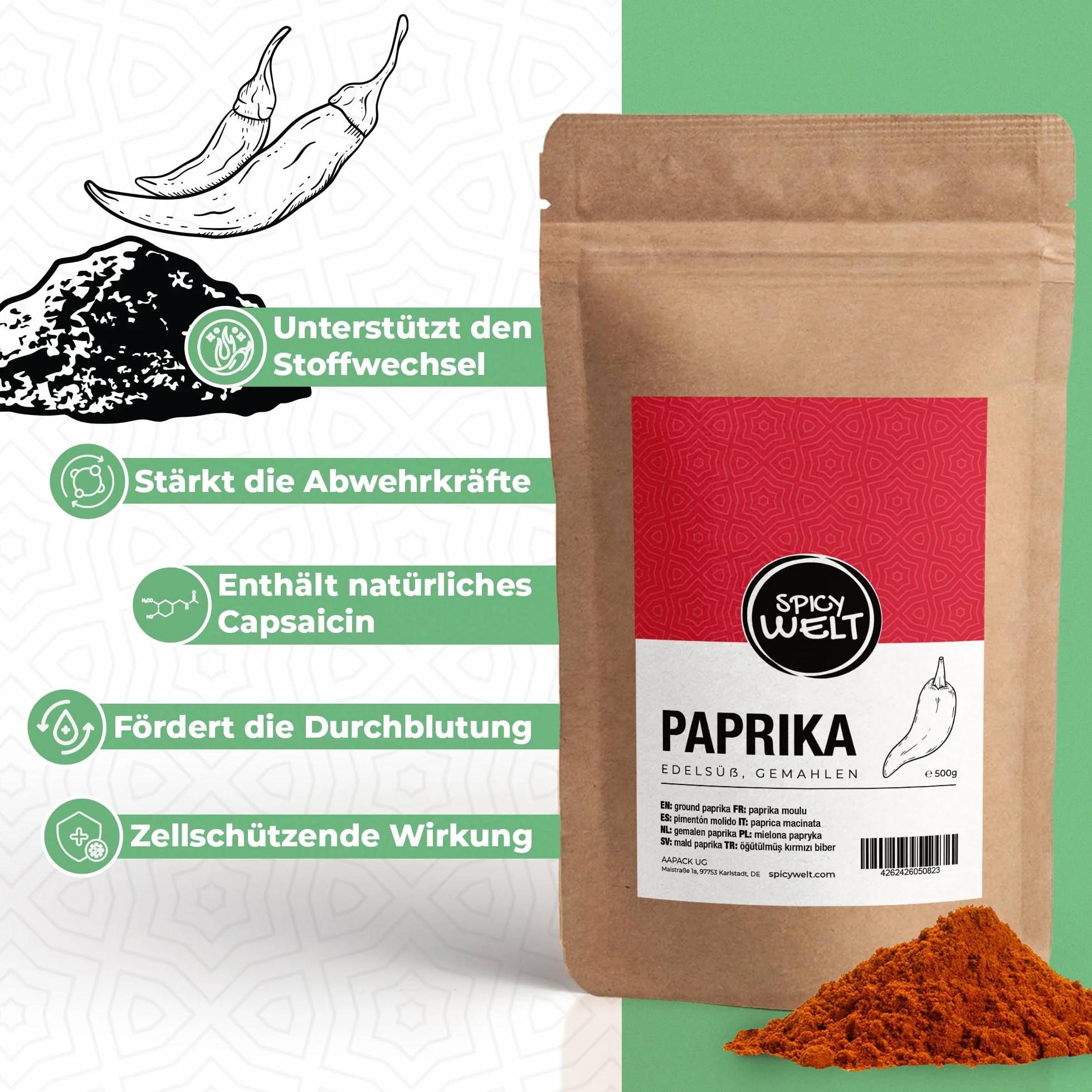 Spicy Welt Słodka Papryka Mielona (100g) – Mielona Czerwona Papryka do Gulaszu, Leczo, Ryby po Grecku, Zup, Sosów & Marynat | Łagodna, Owocowa, Aromatyczna | 100% Naturalna, Bez Dodatków