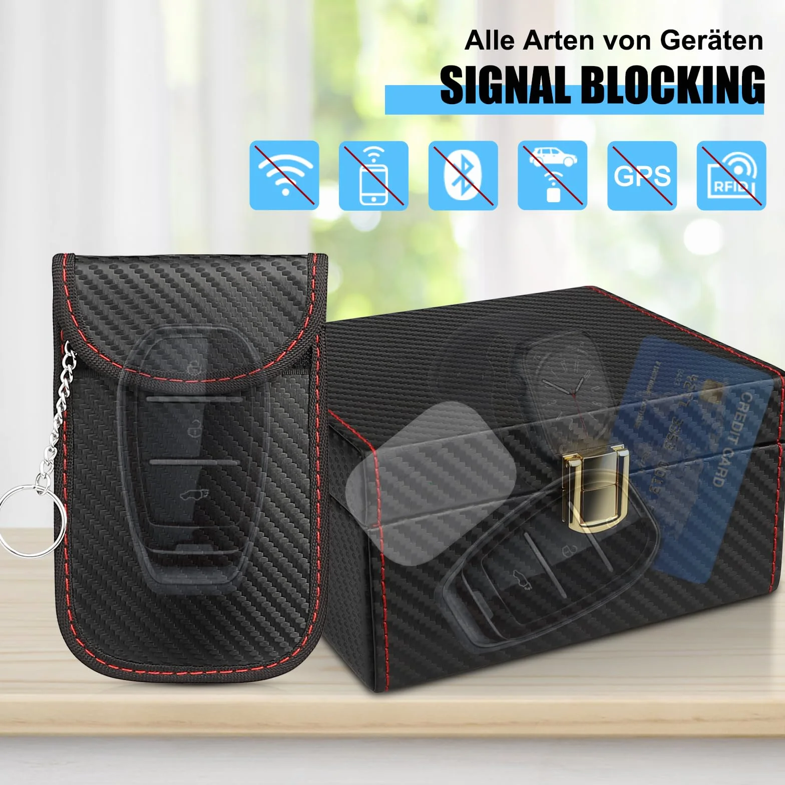 Diyife Keyless Go Faraday pudełko i sakiewka 2 czarne 5-7 kluczyków zabezpieczenie RFID 14,0 × 12,3 × 7,4 cm
