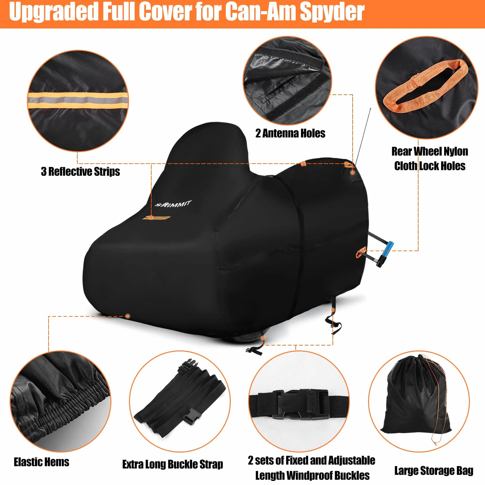 Can-Am Spyder Wodoodporna plandeka 420D Full Cover z paskami odblaskowymi do RT/F3 S/Limited, trzykołowy pokrowiec na motocykl