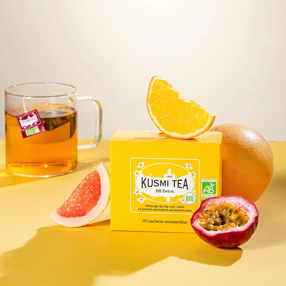 Kusmi Tea - BB Detox - 2 puszki - Organiczna mieszanka zielonej herbaty, mate i grejpfruta - Aromatyzowana herbata Yerba Mate - Zakwaszone delikatne zapachy - 2x20 torebek herbaty