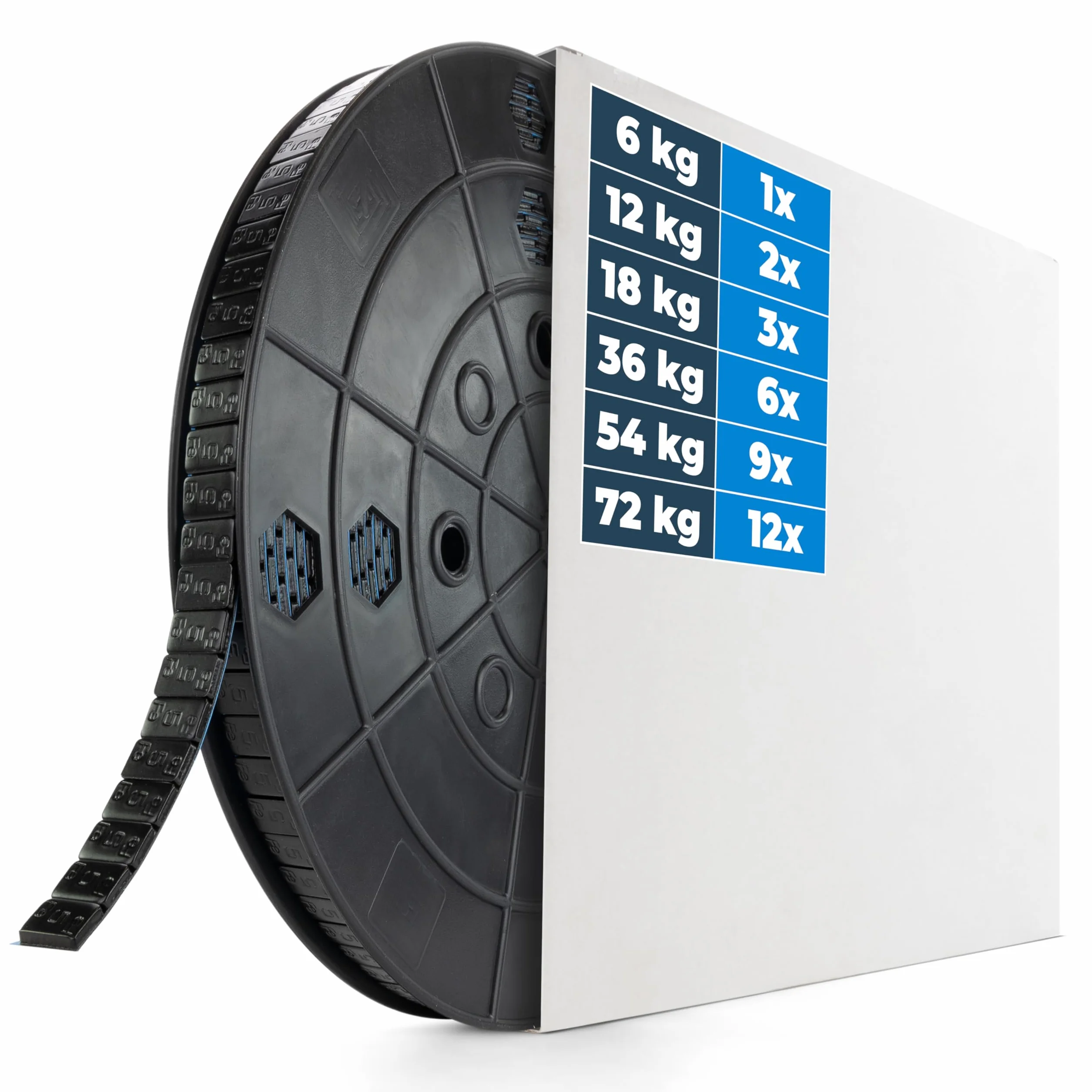 HASKYY Klejone ciężarki do wyważania stalowych kół 12 kg, rolka 2400 x 5 g, czarna, z krawędzią do wyważania felg stalowych i aluminiowych – powlekane tworzywem sztucznym, obciążniki samoprzylepne FE