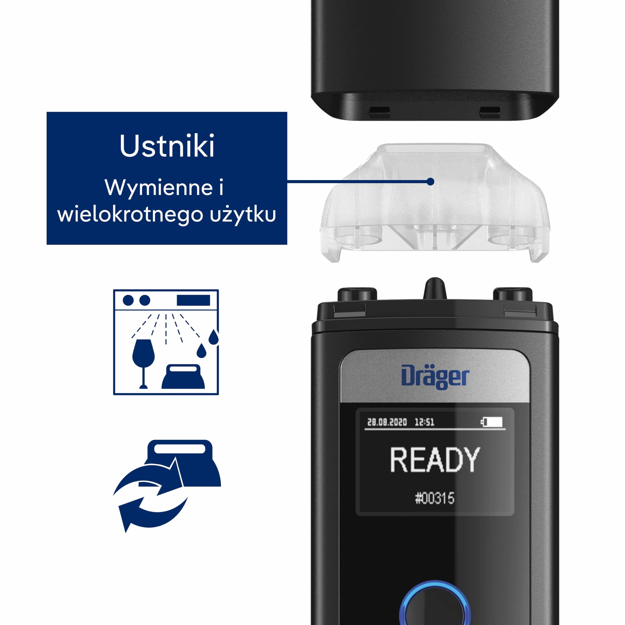 Alkomat Dräger Alcotest 4000 | przenośny alkomat i tester alkoholu | cyfrowy alkomat klasy policyjnej i dokładności dowodowej | ustniki wielokrotnego użytku | osobiste, zastosowanie zawodowe, zastosowanie podczas podróży