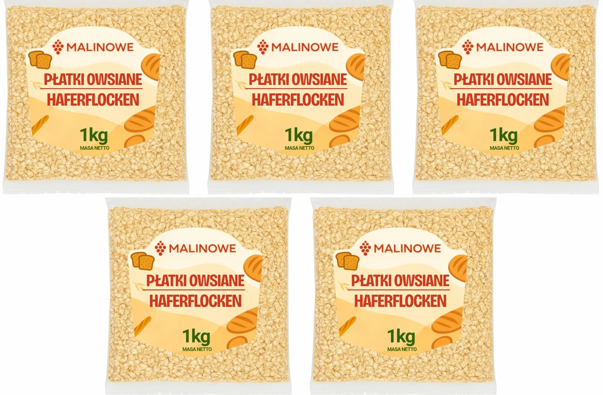 Malinowe PŁATKI OWSIANE 5x1kg Zestaw Śniadanie Zdrowe