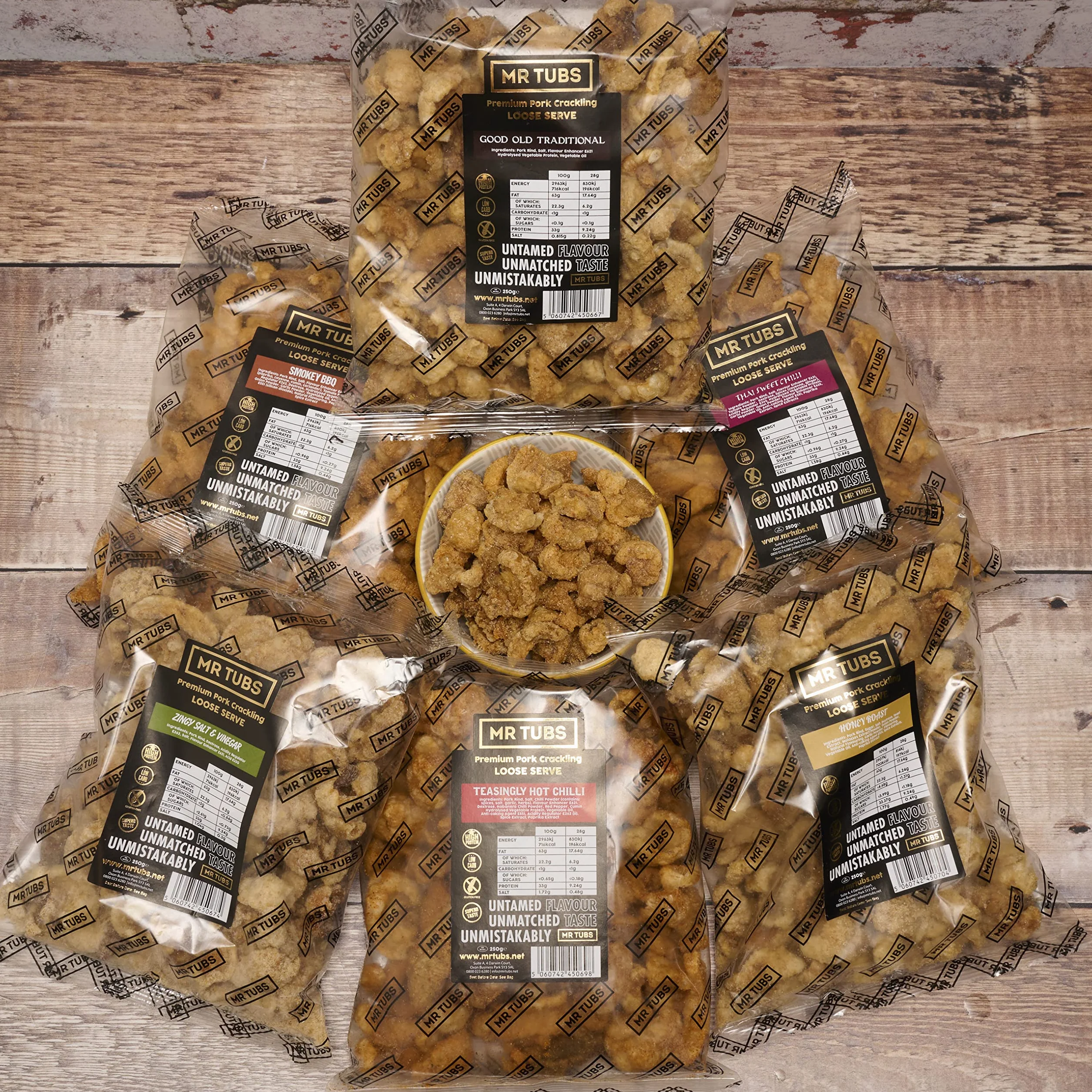 Mr Tubs Pork Crackling Worek zbiorczy 250 g Premium bezglutenowy przyjazny keto