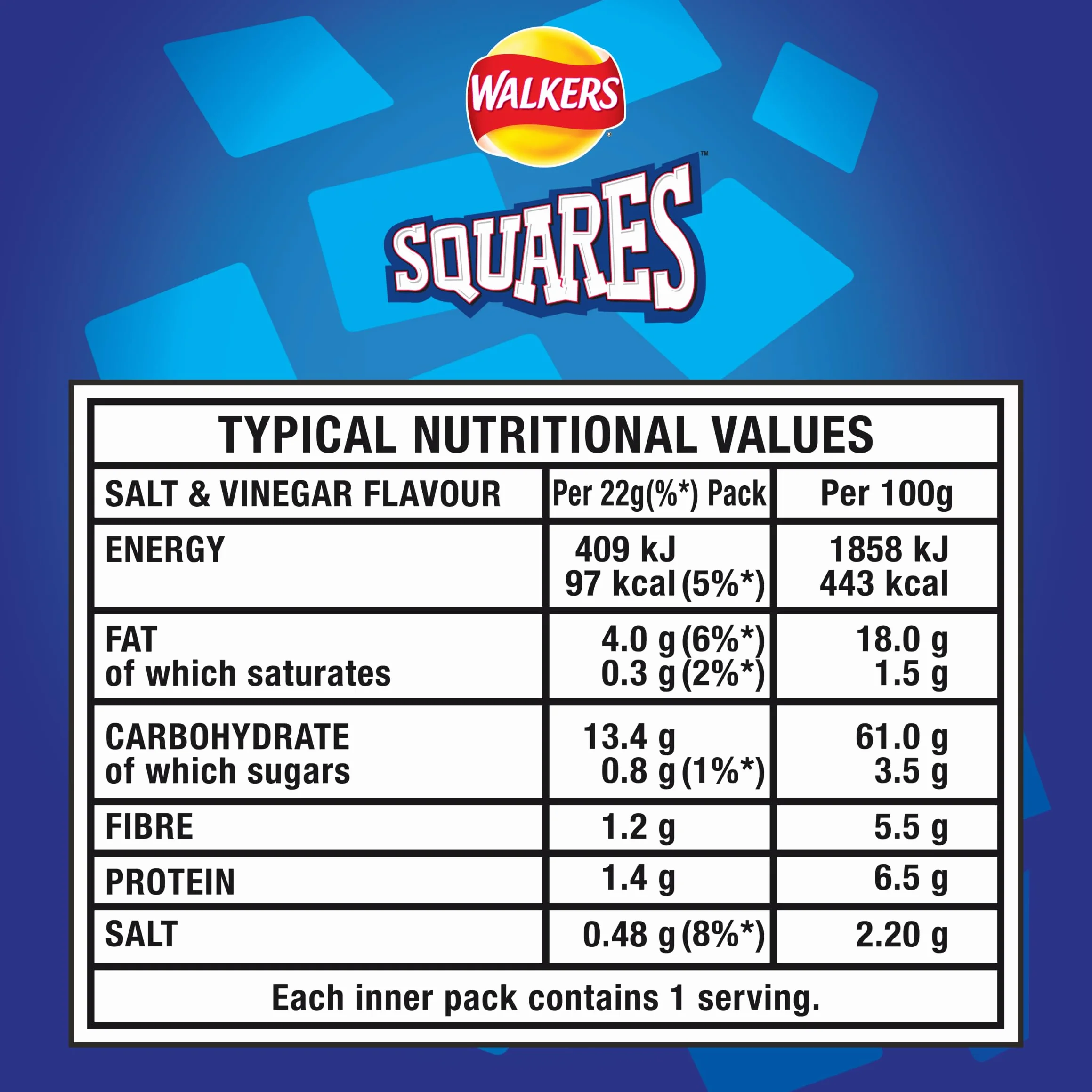 Walkers Salt & Vinegar kwadraty 6 x 22 g