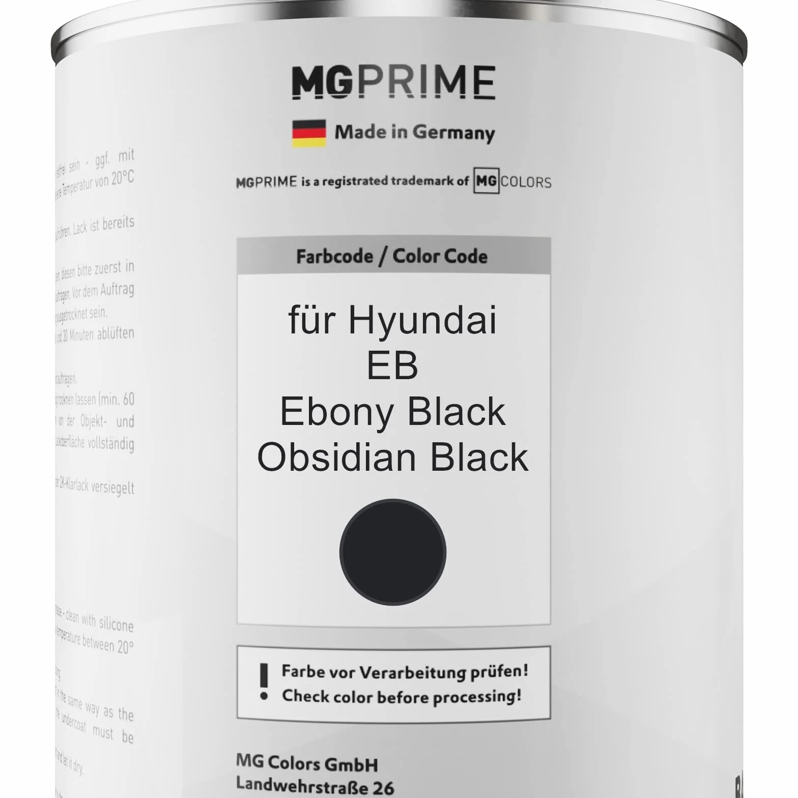 MG PRIME Lakier samochodowy Puszka gotowa do natrysku dla Hyundai EB Ebony Black/Obsidian Black Lakier bazowy 1.0 litr 1000ml