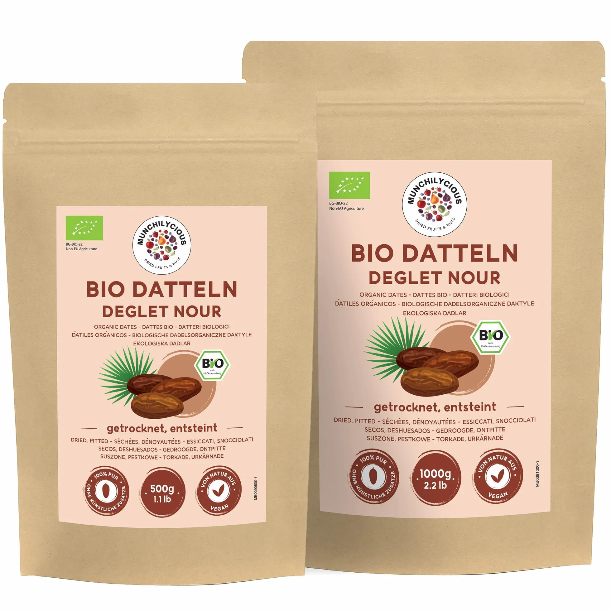 Munchilycious Ekologiczne Daktyle Deglet Nour Bez Pestek 1kg, Suszone Daktyle Bez Pestek