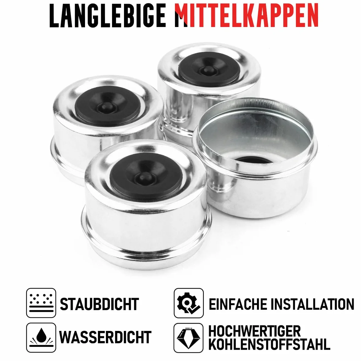 RhinoTuning Zestaw zaślepek przeciwpyłowych 62 mm średnica 68 mm chromowane