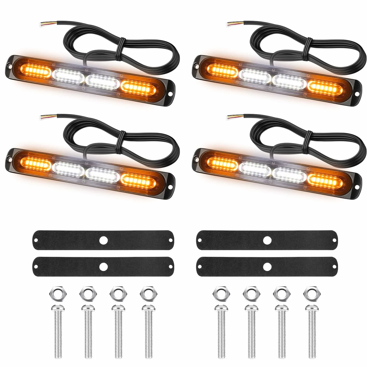 4 x 24 przednie migające diody LED pomarańczowe + białe, 12 V 96 W 18 trybów stroboskopu, IP67, listwa świetlna do samochodów ciężarowych, traktorów samochodowych