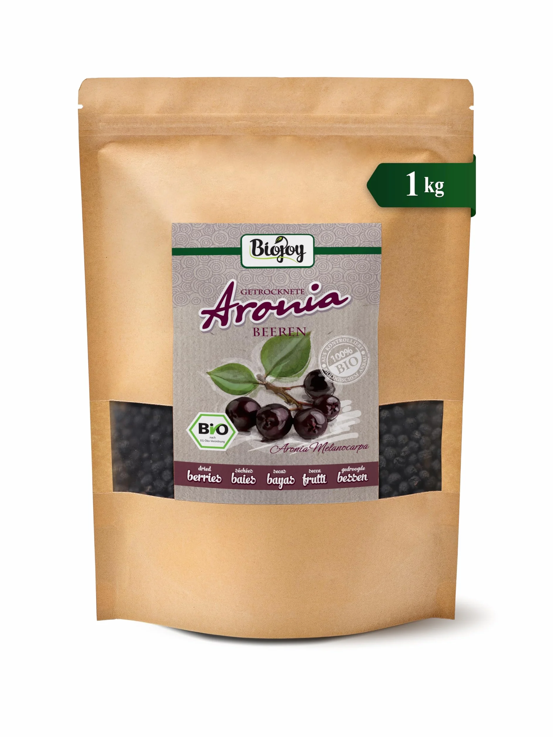 Biojoy BIO-Owoce Aronii suszone 1 kg całe owoce Aronia melanocarpa