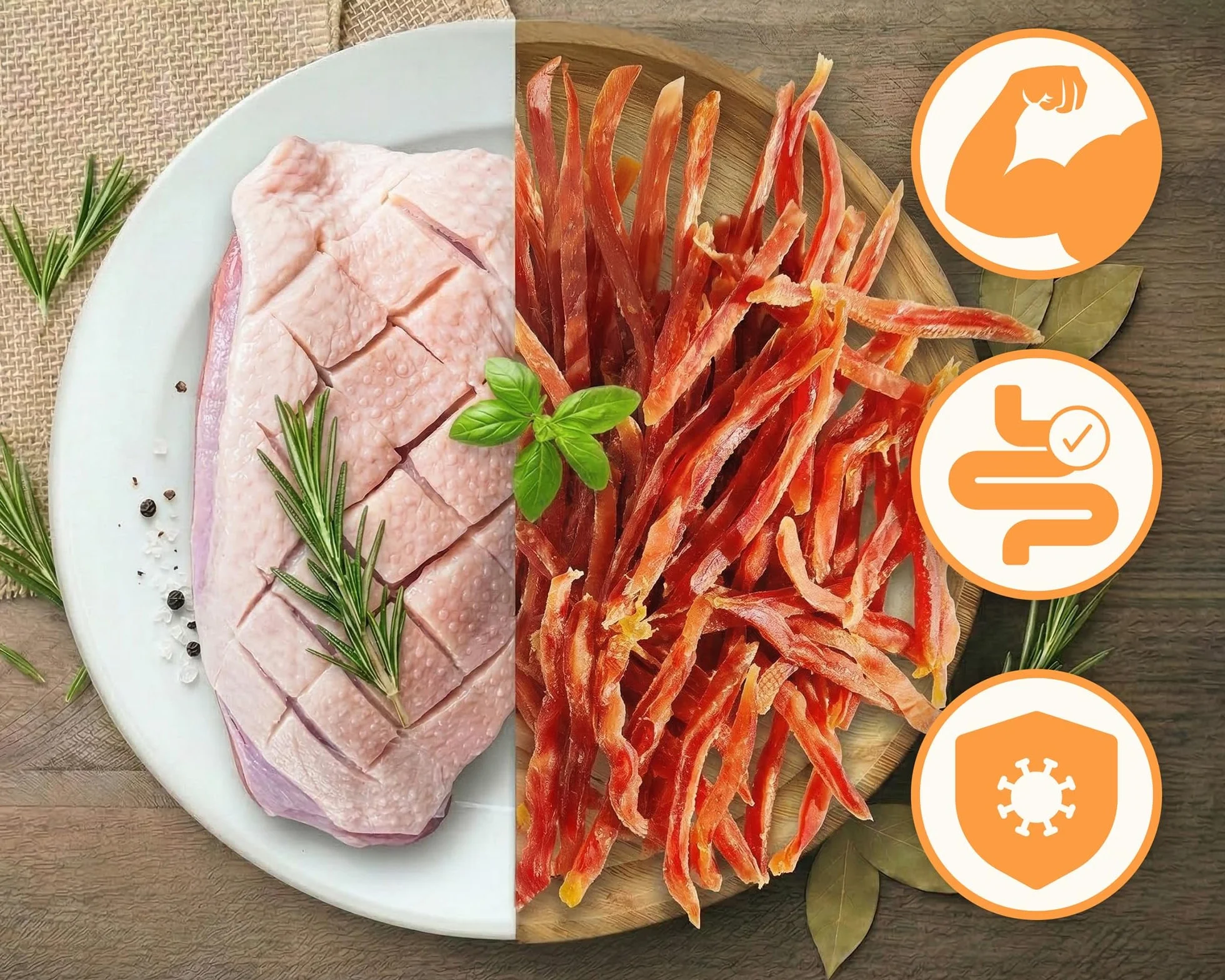 Przysmaki dla psów – 92% wysoka zawartość mięsa, bez dodatków, bez zbóż i cukru, smakołyki dla psów do codziennego uzupełnienia, naturalna pomoc do żucia, miękkie paski kaczki, 500 g