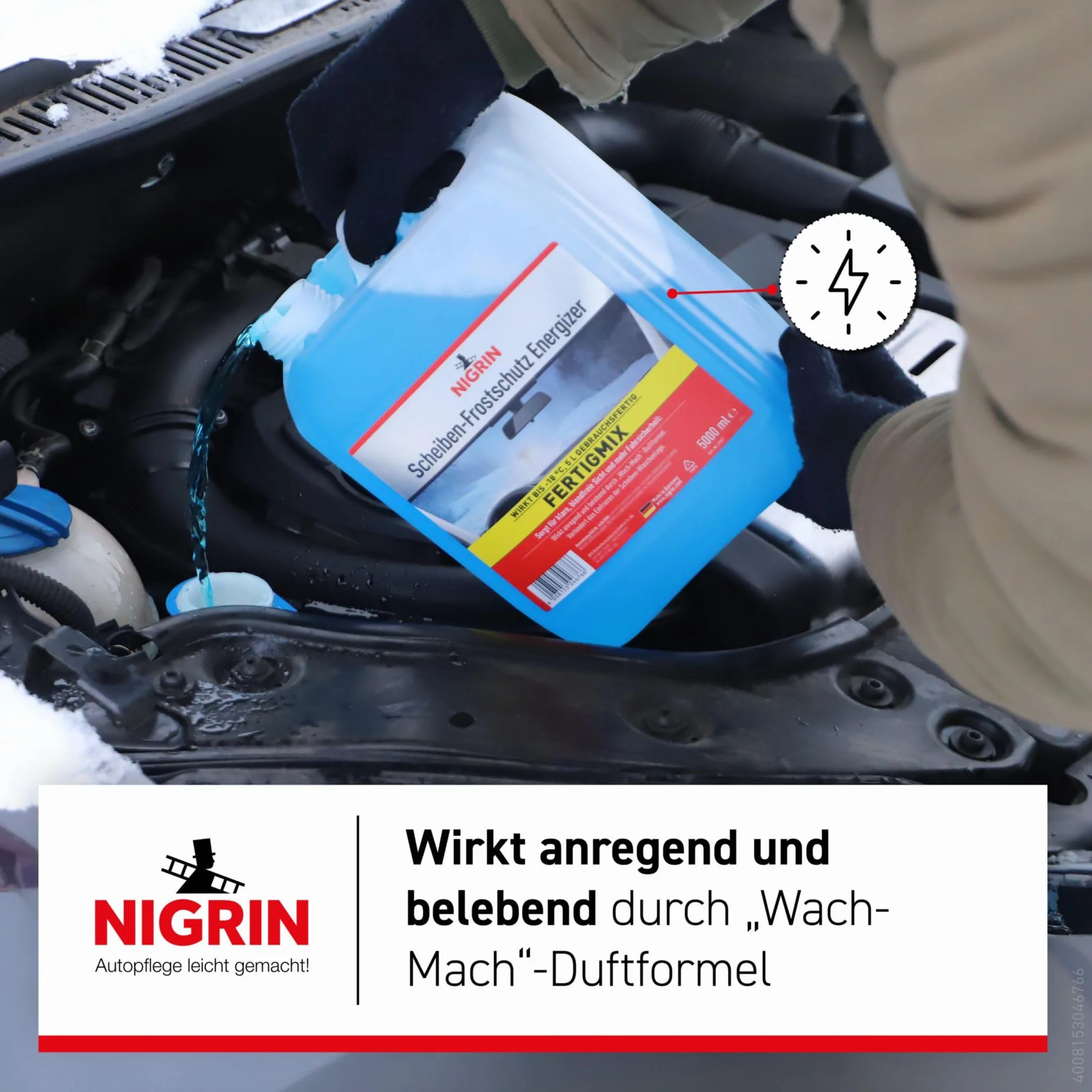 NIGRIN Szyba przeciwzamarzająca ENERGIZER Ready-Mix -18°, szybko działająca, bez smug i zapobiega ponownemu zamarzaniu, niebieska, 5 litrów