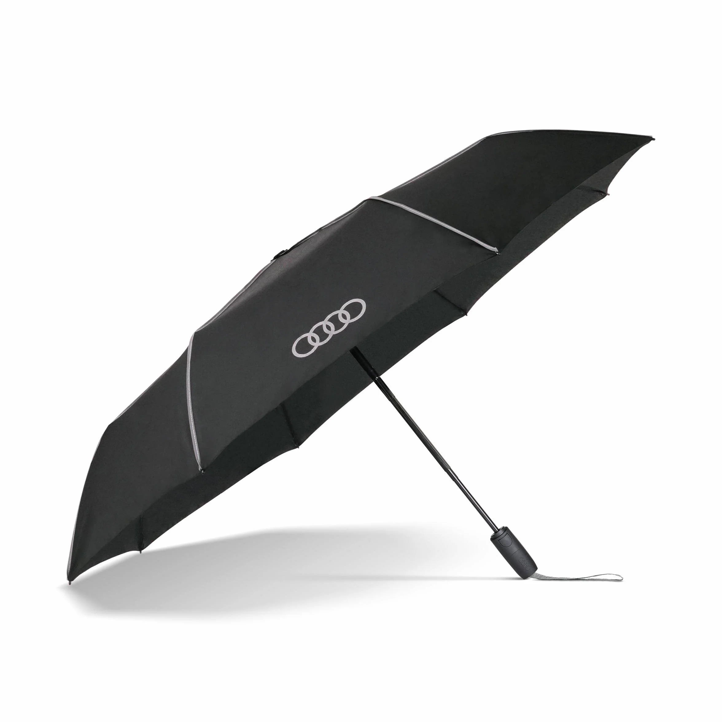 Audi 3122200400 parasol kieszonkowy, czarny, z logo pierścieniowym, czarny, Nowoczesny