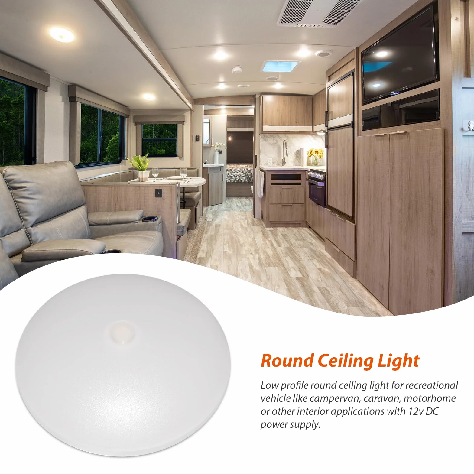 Dream Lighting Lampy sufitowe 12 V, ciepła biel, do przyczepy kempingowej, kampera, furgonetki, wewnętrzne oświetlenie LED z włącznikiem widocznym w nocy, 3000 K, okrągłe światła 11,4 cm