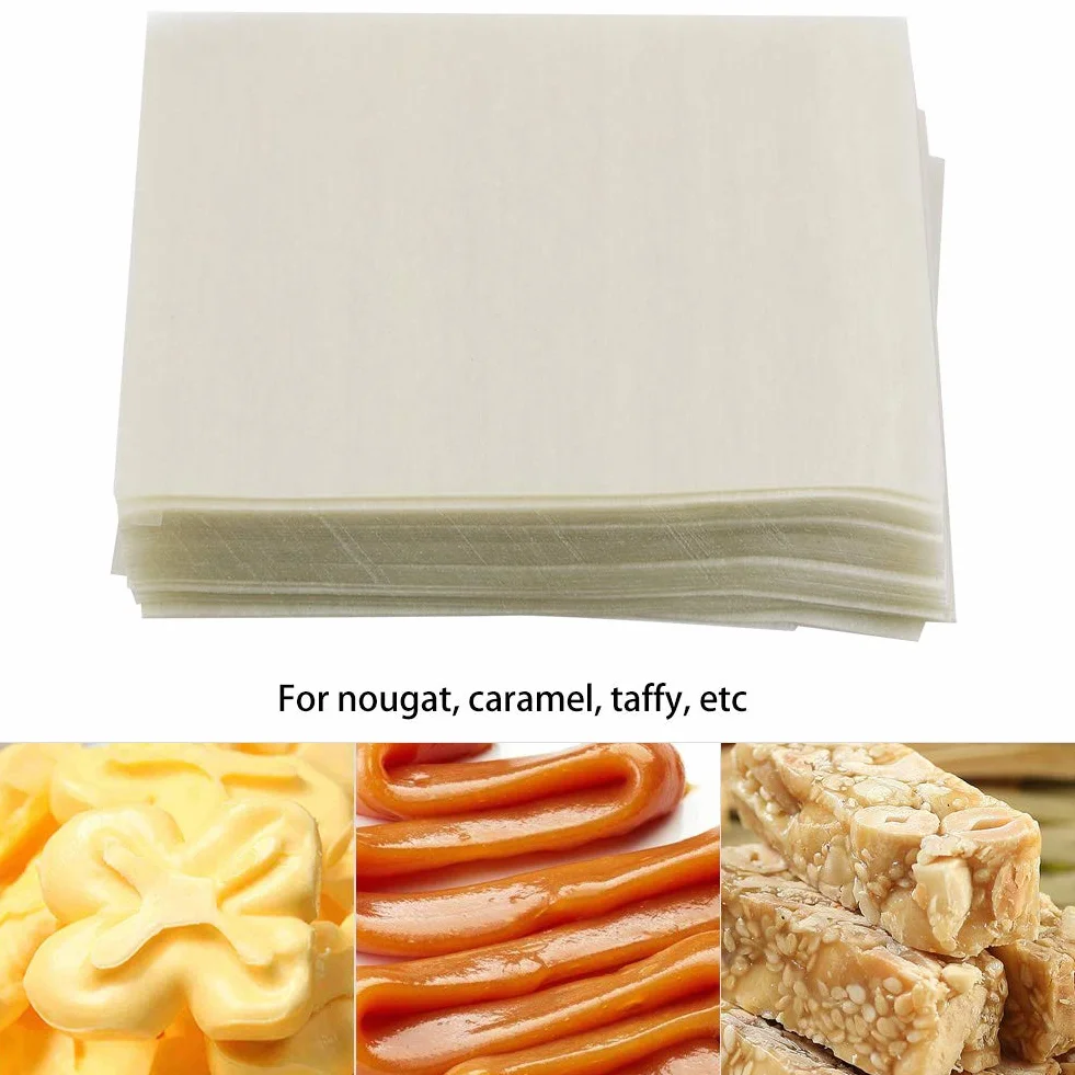 Jadalny Papier Ryżowy, 500 Sztuk Jadalny Papier Waflowy Kwadratowy Arkusz do Pakowania Ciasta Nugatowego, 3x3,5 Cala