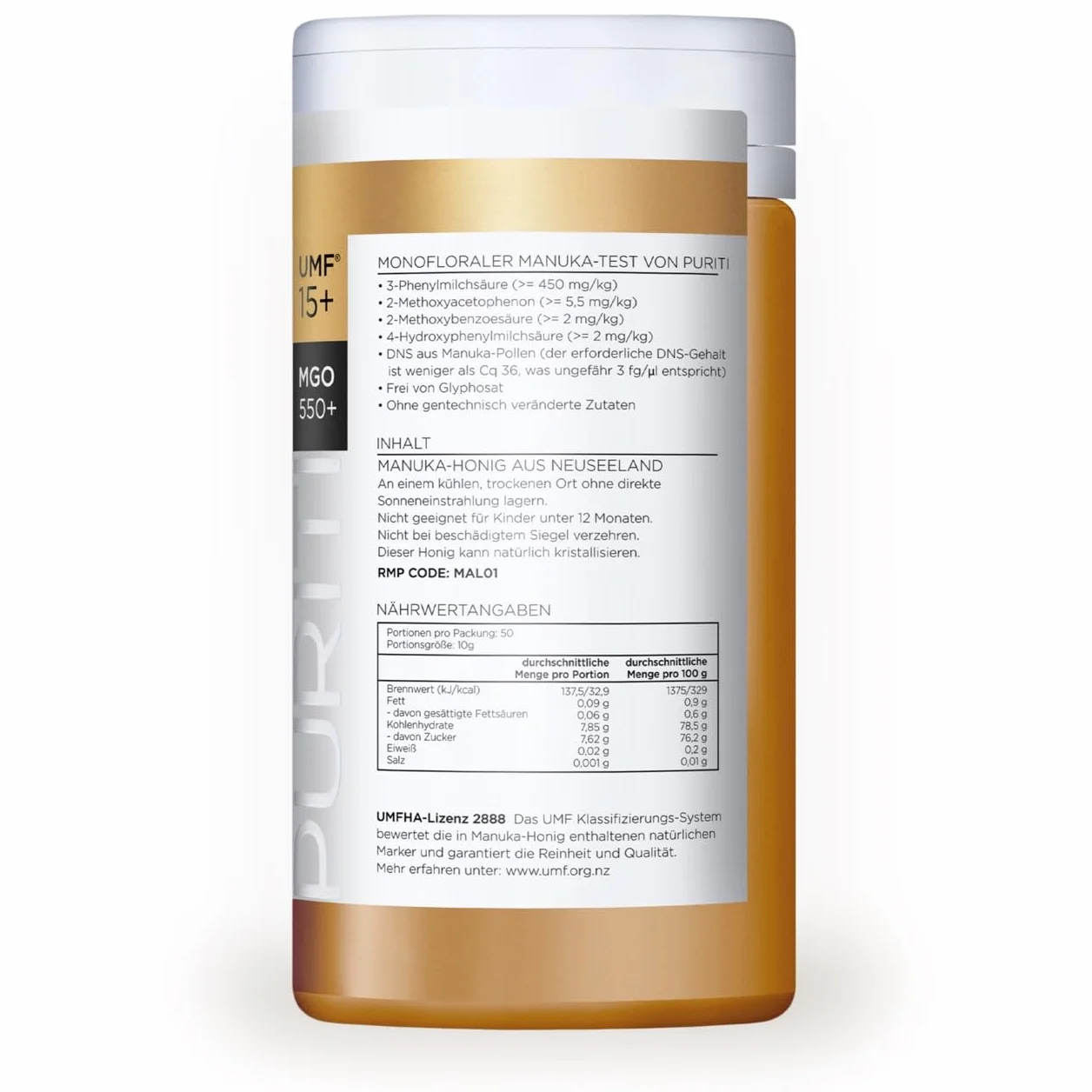 PURITI Miód Manuka MGO 550+ 500 g z Nowej Zelandii certyfikowany metyloglioksal