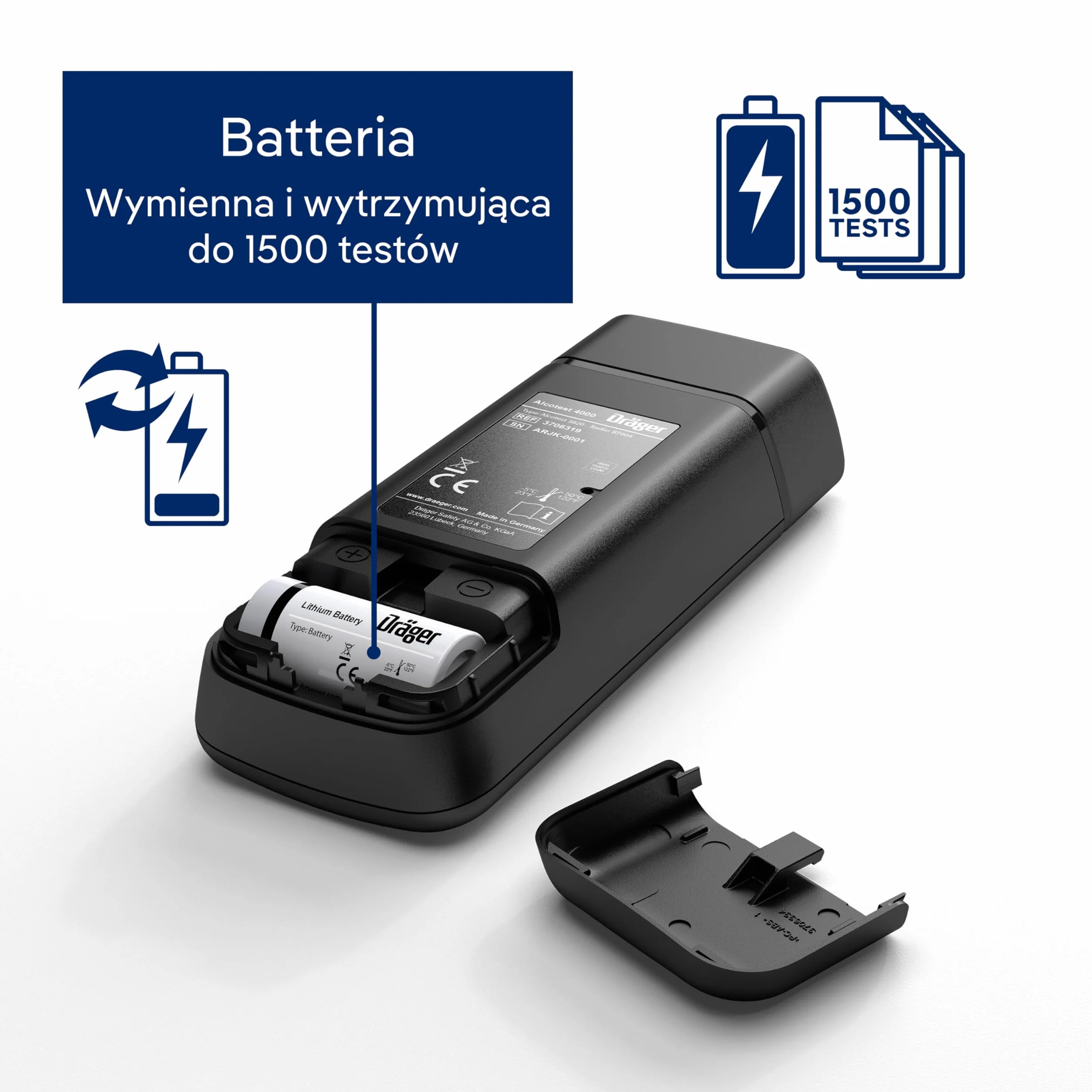 Alkomat Dräger Alcotest 4000 | przenośny alkomat i tester alkoholu | cyfrowy alkomat klasy policyjnej i dokładności dowodowej | ustniki wielokrotnego użytku | osobiste, zastosowanie zawodowe, zastosowanie podczas podróży