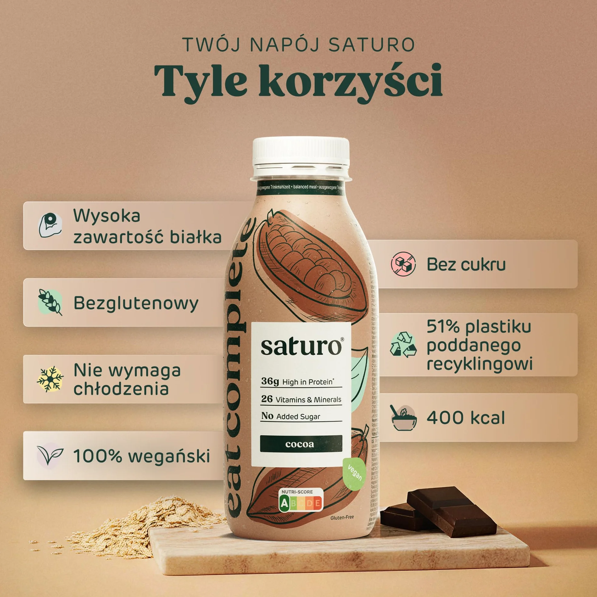 Saturo żywność dla astronautów, płynne jedzenie z białkiem, bezlaktozowe, bezglutenowe, wegańskie