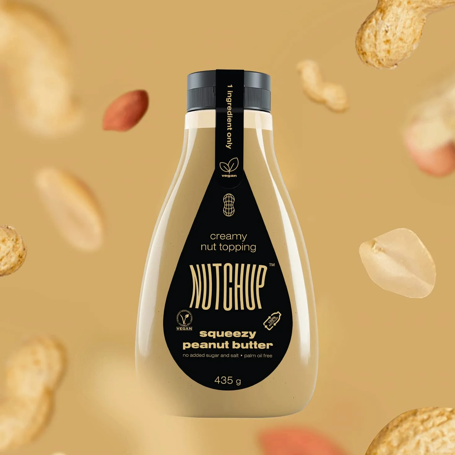 NUTCHUP | Pierwsze wyciskane masło orzechowe nabite w butelkę | Kremowa polewa orzekowa | Butelka 435g (Oryginalny)