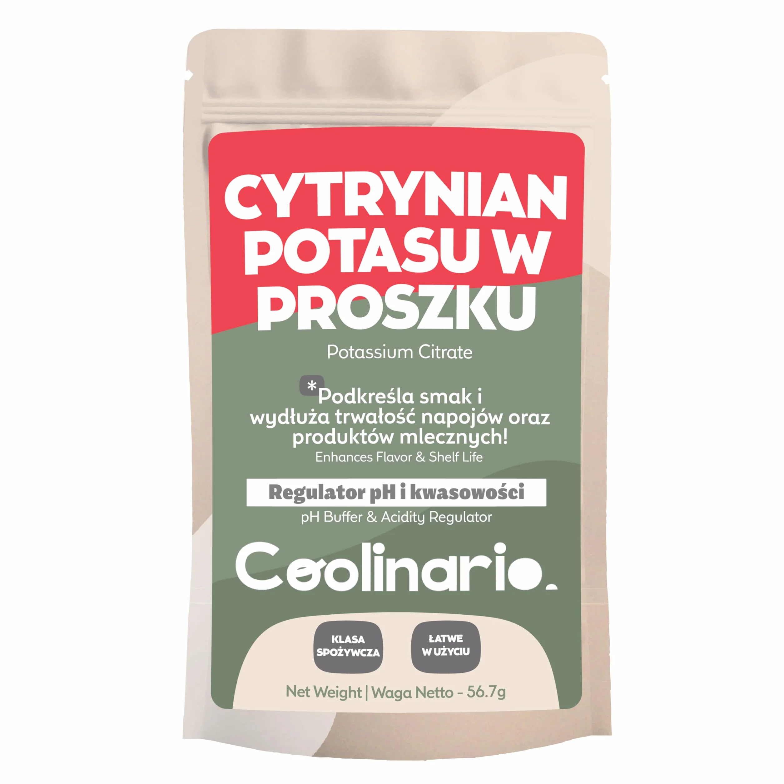 Coolinario Cytrynian Potasu Proszek (56 g) Regulator pH do napojów i sera | Poprawia smak i trwałość | Jakość spożywcza
