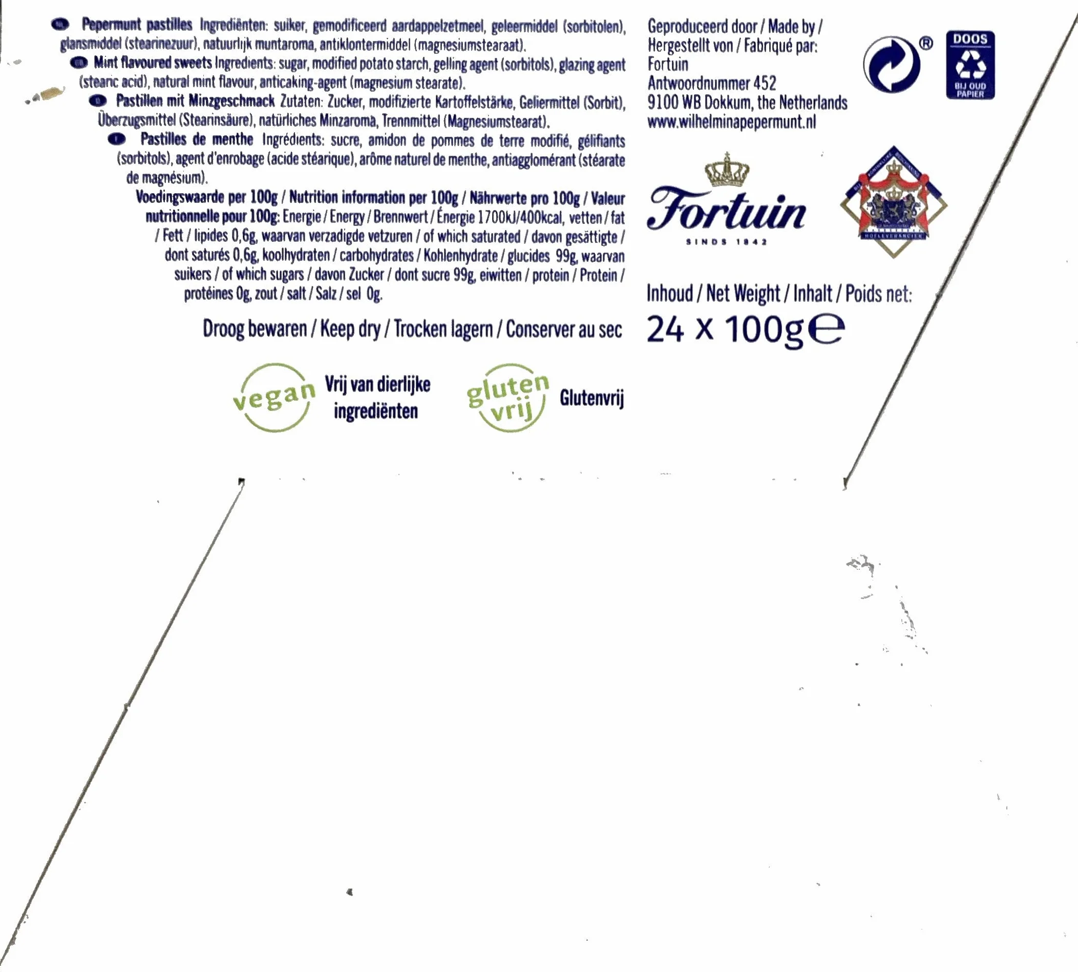 24 x Fortuin Wilhelmina Pepermunt mięta pieprzowa 100 g