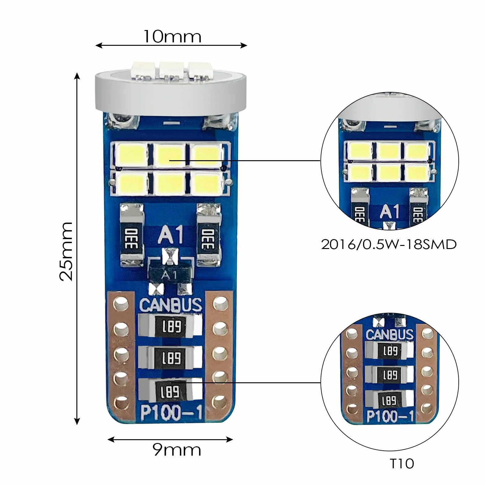 LED 6500K T10 W5W 12V 369 LM 2.1 W oświetlenie wnętrza samochodu 10 sztuk