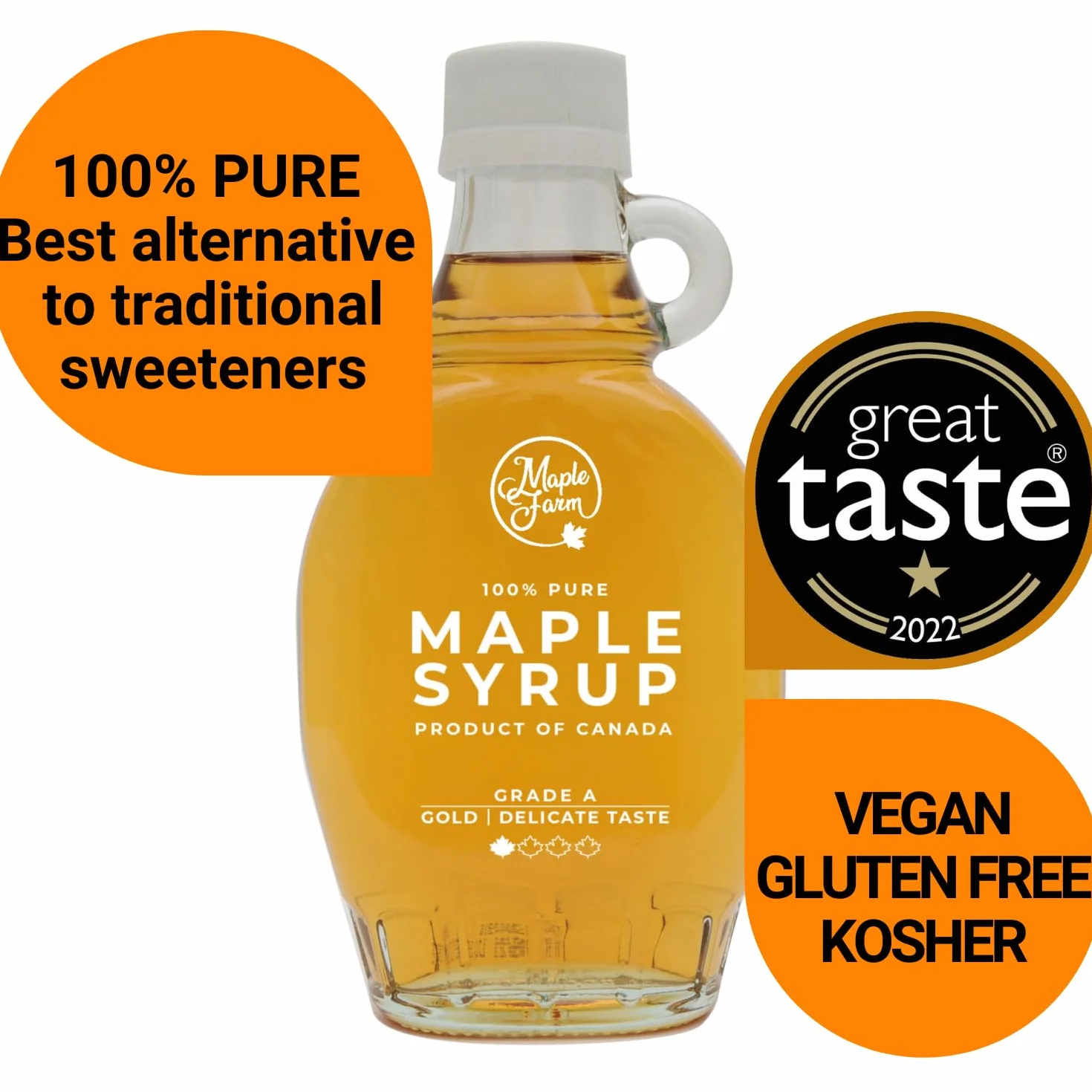 MapleFarm - Czysty syrop klonowy - Wyprodukowano w Kanadzie - Klasa A (Gold, Delicate taste) - Butelka 189 ml (250 g) - Pure maple syrup - Maple syrup