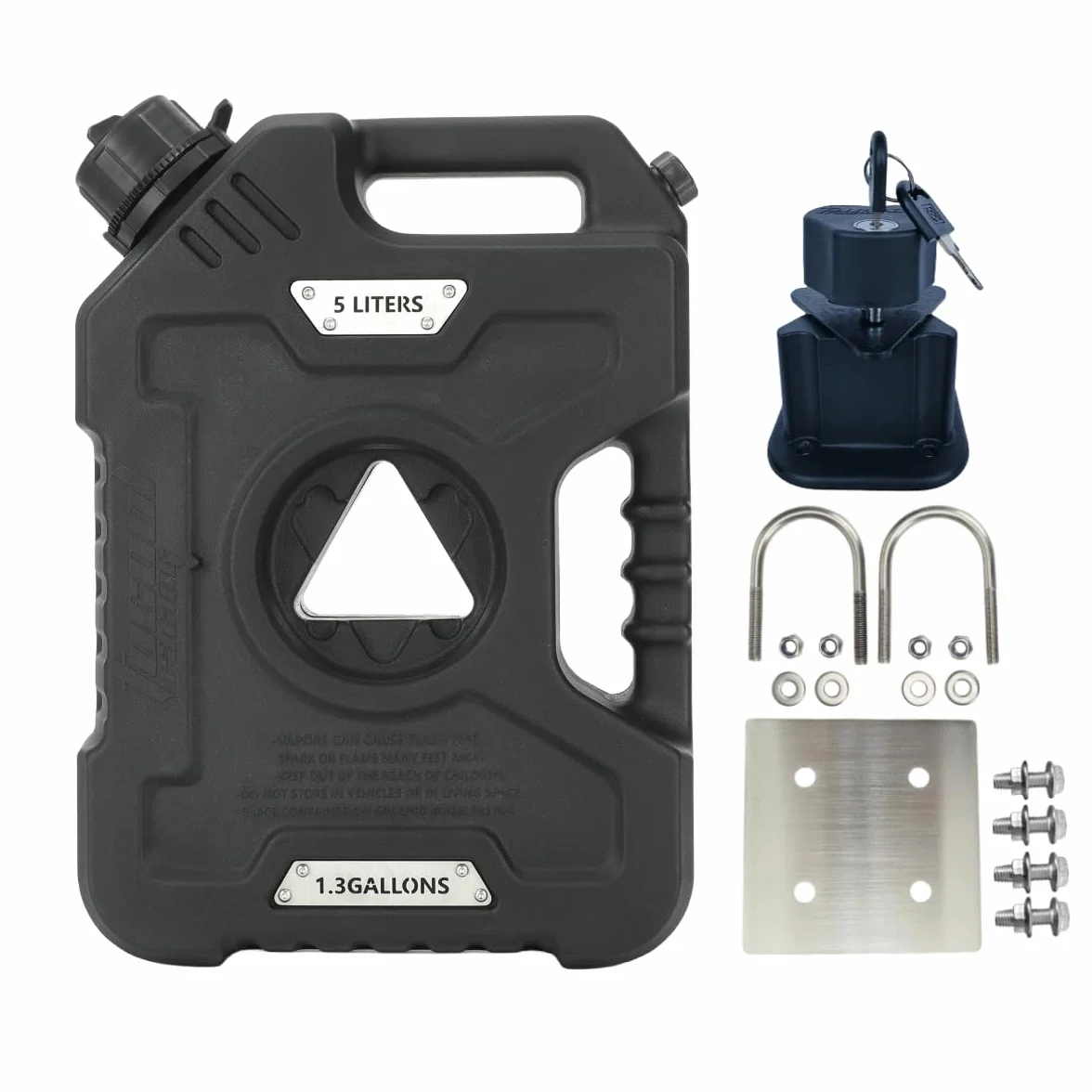 5 l, przenośny pojemnik na benzynę, pojemnik na benzynę, pojemnik na benzynę, pojemnik na olej napędowy, pojemność Can Fit for Motorcycle SUV ATV Cars Boat Offroad (5 l, czarny z